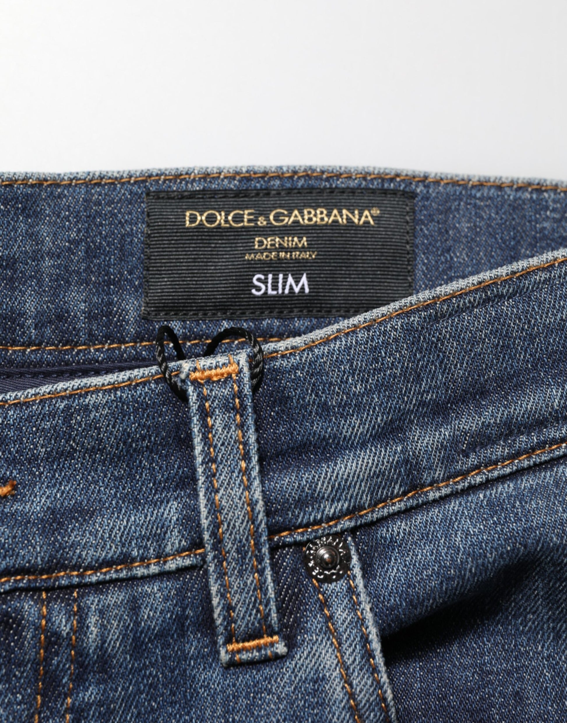 Dolce & Gabbana Blue Rabbit Embroidery Slim Men Denim Jeans
