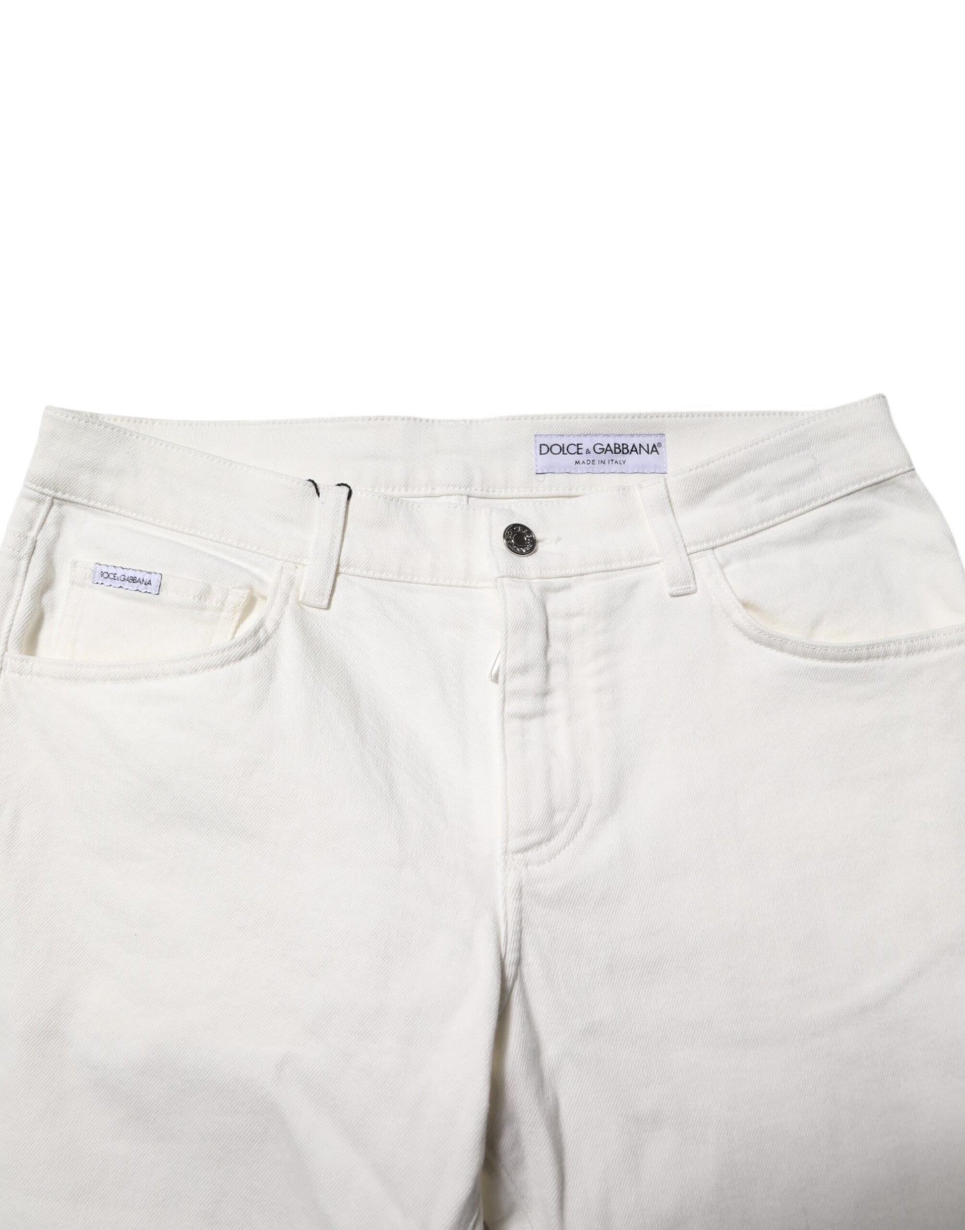 Dolce & Gabbana Off White Cotton Stretch Slim Fit Denim Jeans