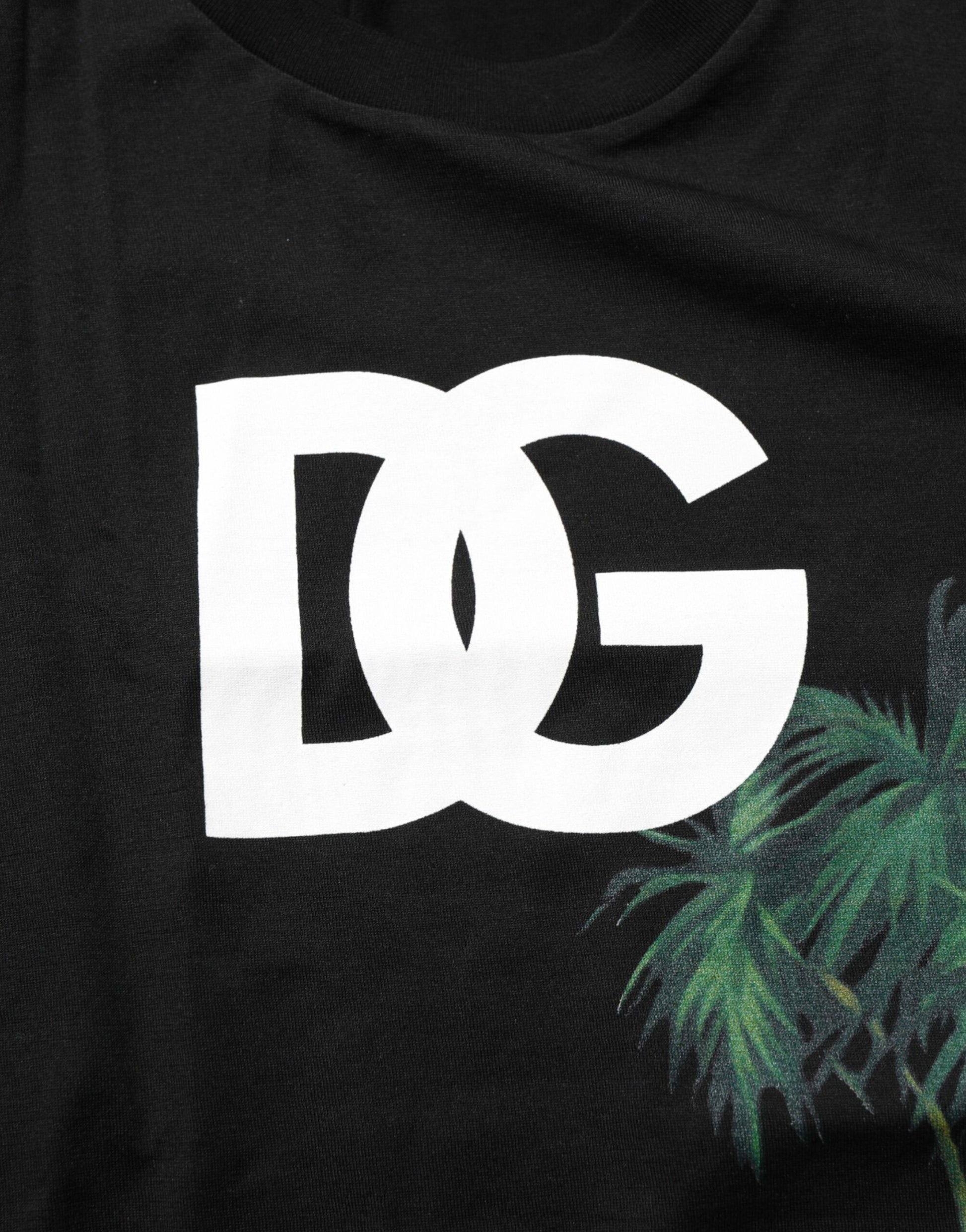 Dolce & Gabbana Black Floral DG Logo Cotton Crew Neck T-shirt