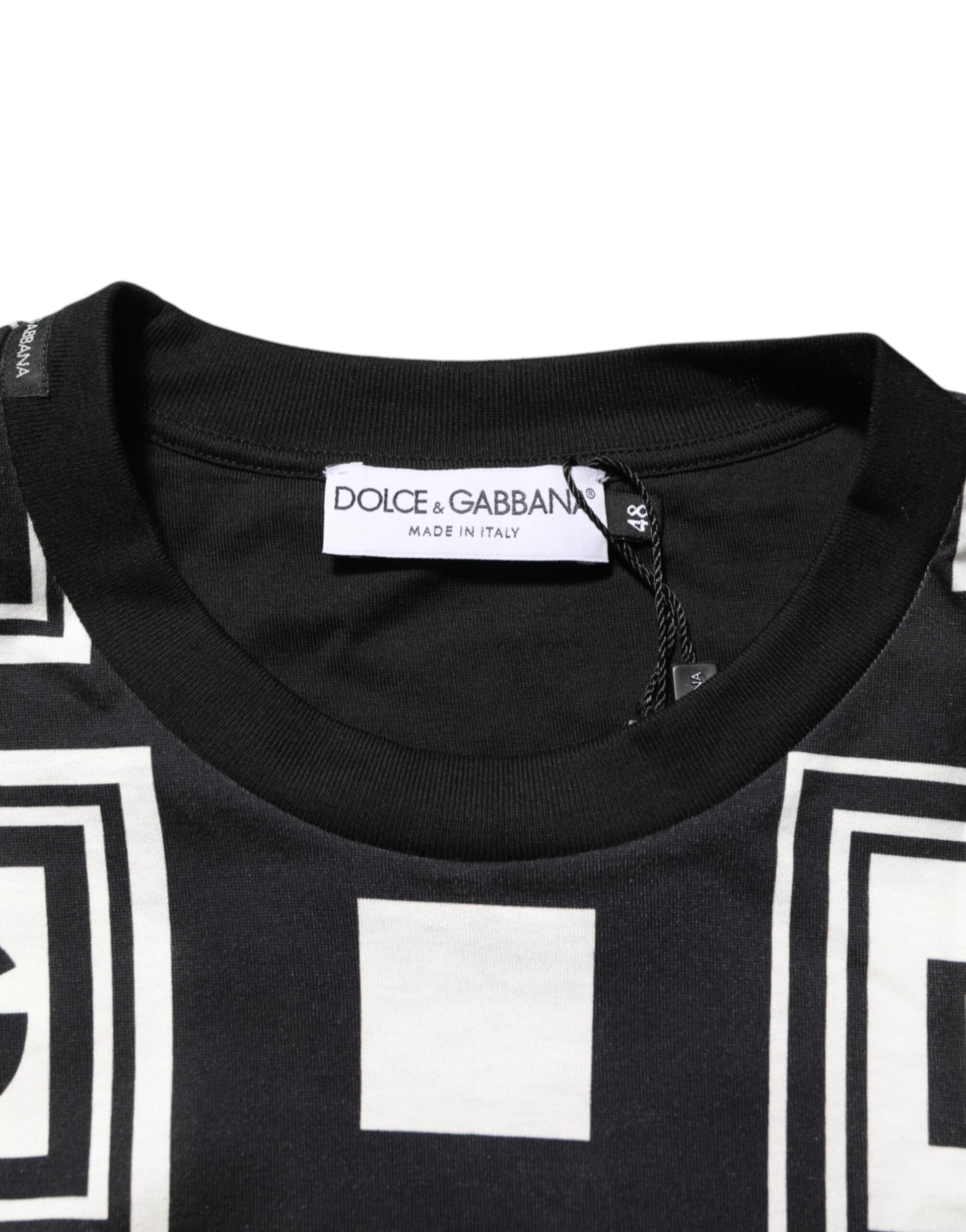 Dolce & Gabbana Black Logo Monogram Cotton Crew Neck T-shirt