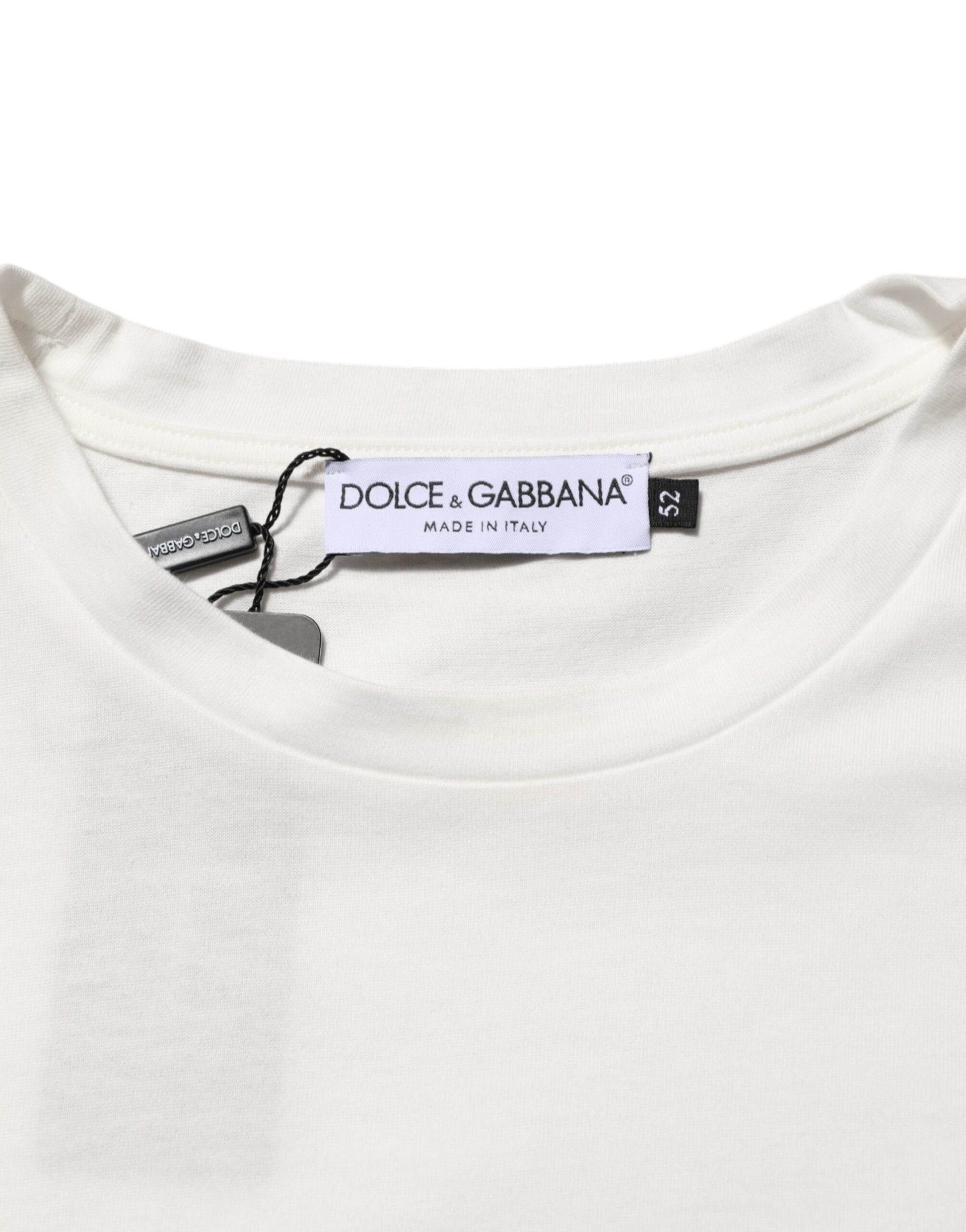 Dolce & Gabbana White Cotton Logo Print Crew Neck T-shirt