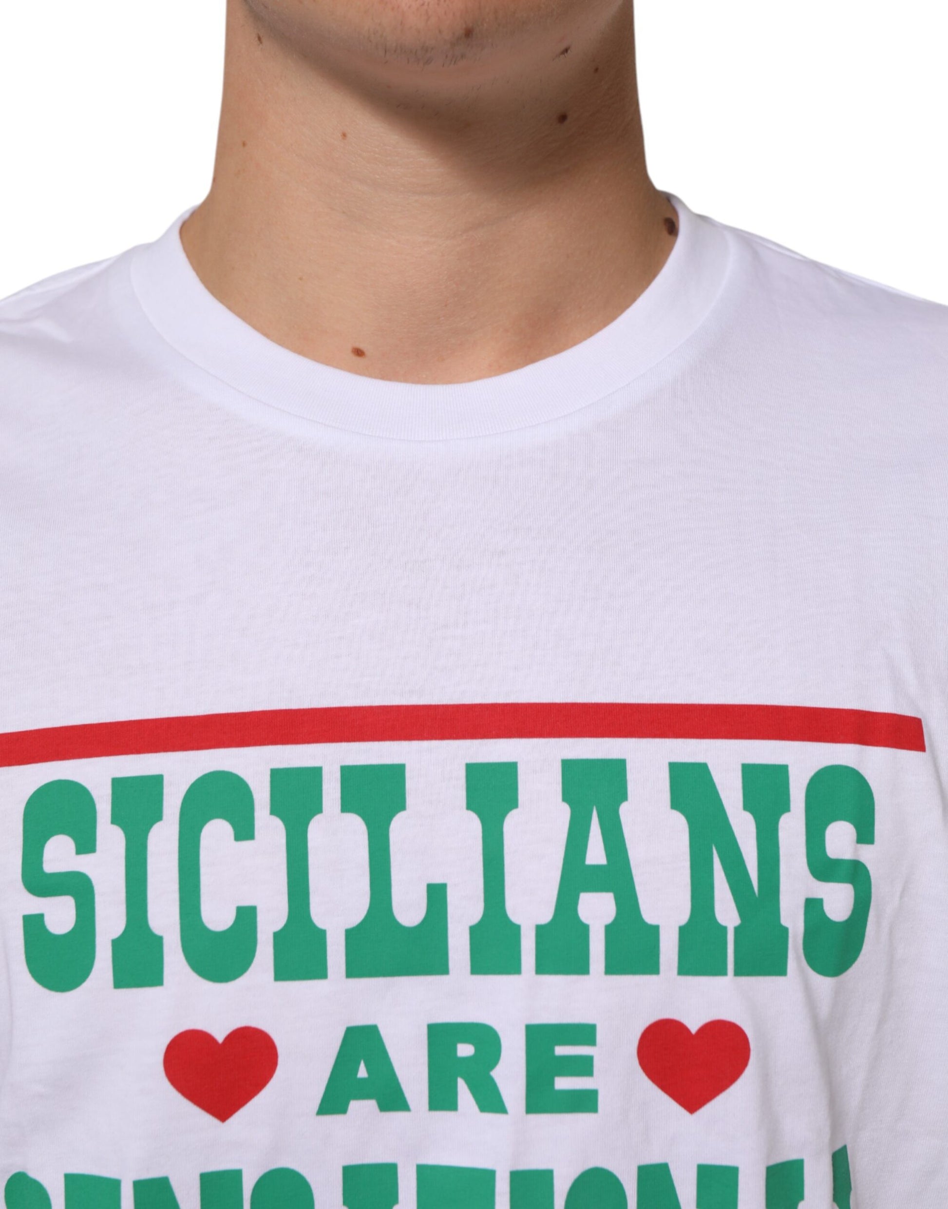 Dolce & Gabbana White Graphic Print Cotton Crew Neck T-shirt