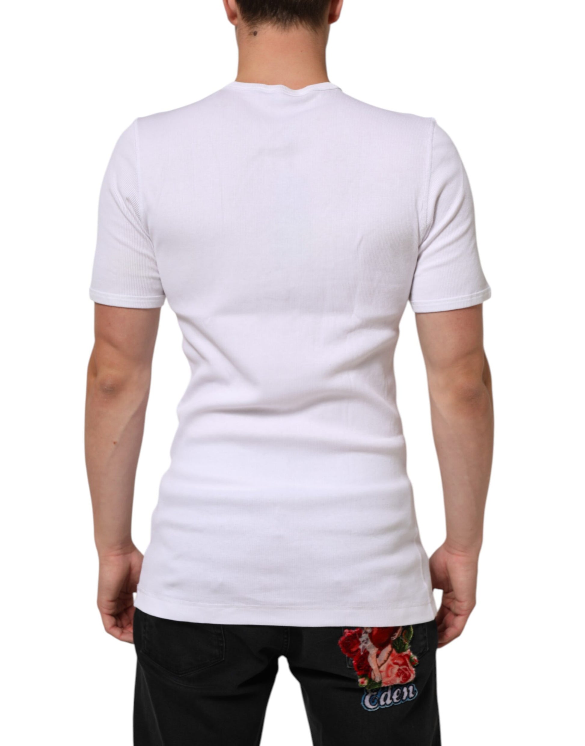 Dolce & Gabbana White Cotton Button Henley Shirt Men  T-shirt