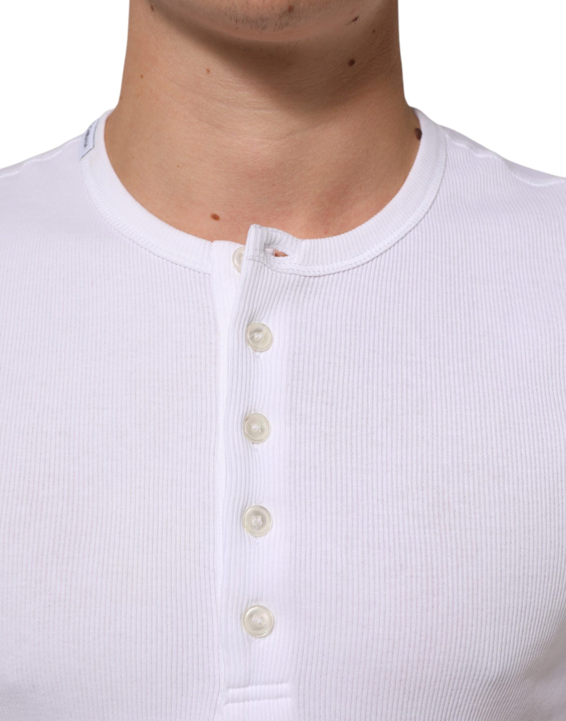 Dolce & Gabbana White Cotton Button Henley Shirt Men  T-shirt