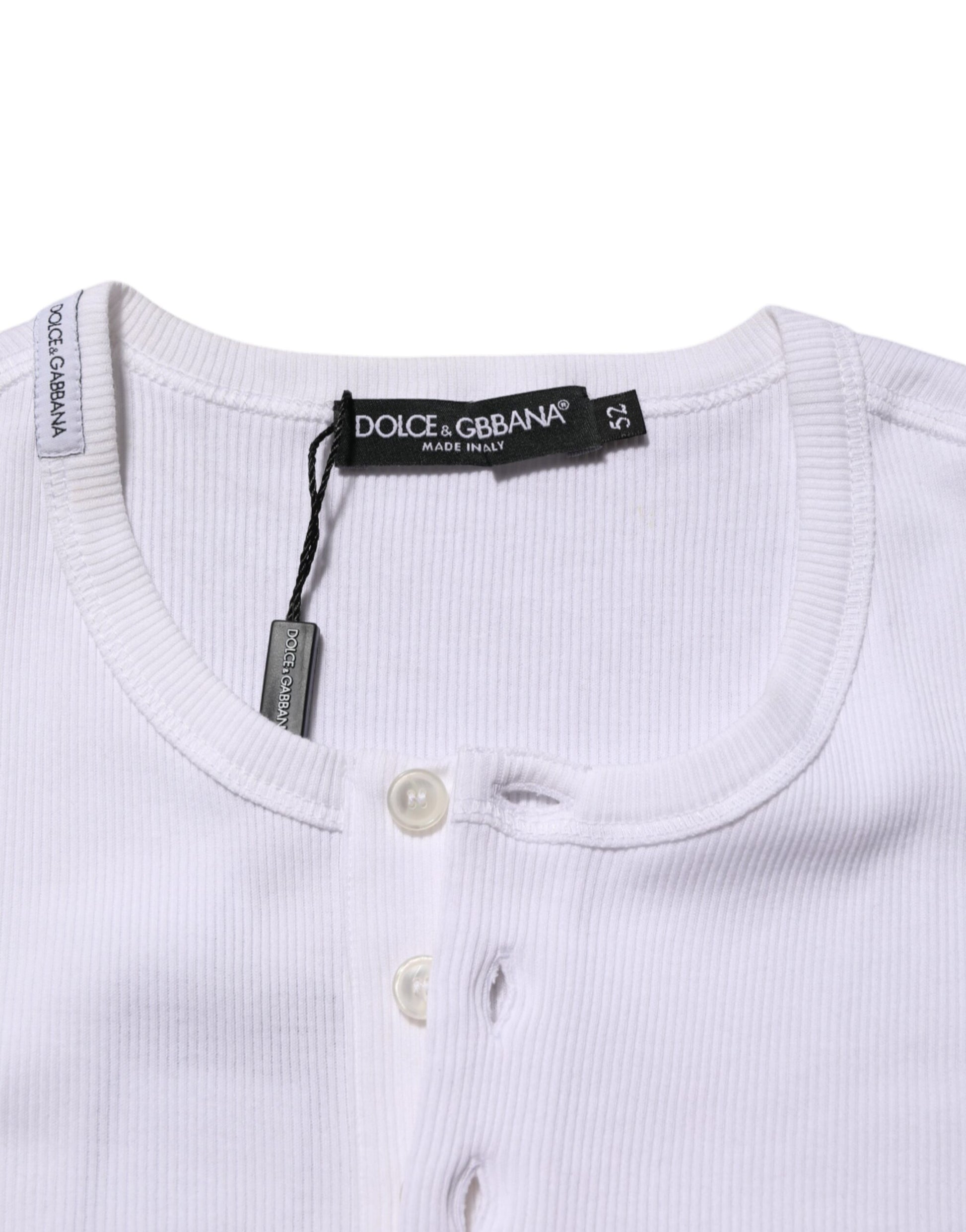 Dolce & Gabbana White Cotton Button Henley Shirt Men  T-shirt