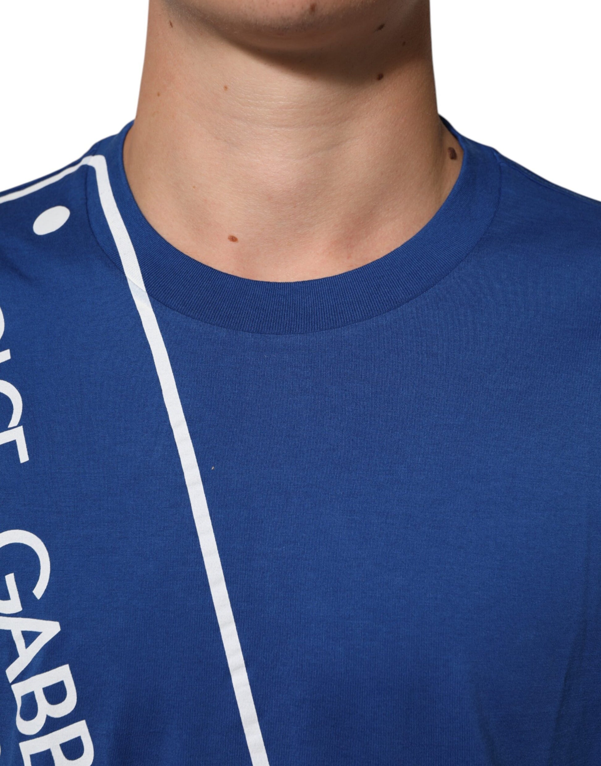 Dolce & Gabbana Blue Logo Print Cotton Crew Neck Men T-shirt