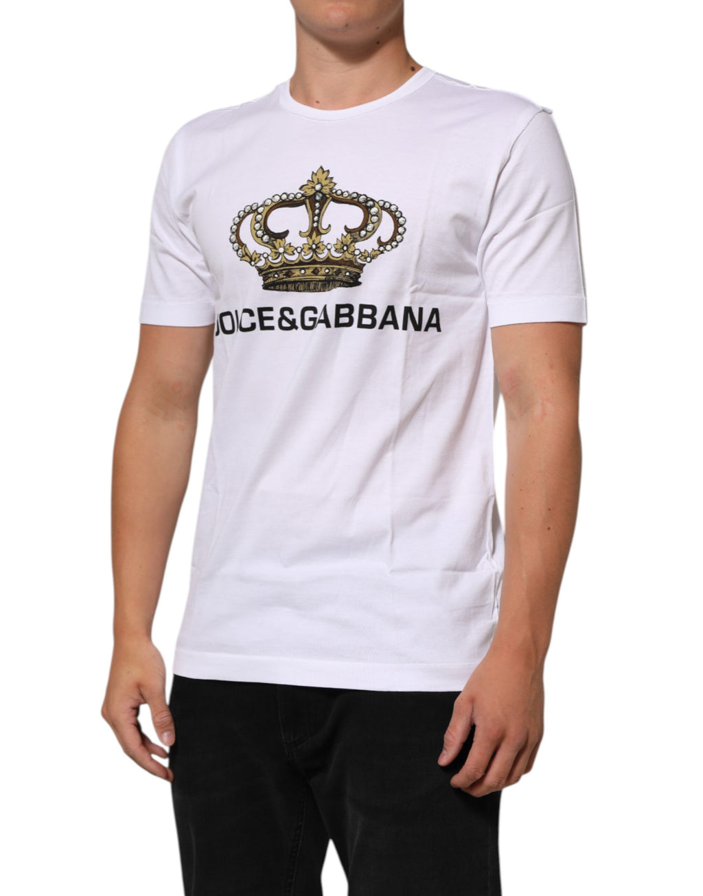 Dolce & Gabbana White Crown Print Cotton Crew Neck T-shirt