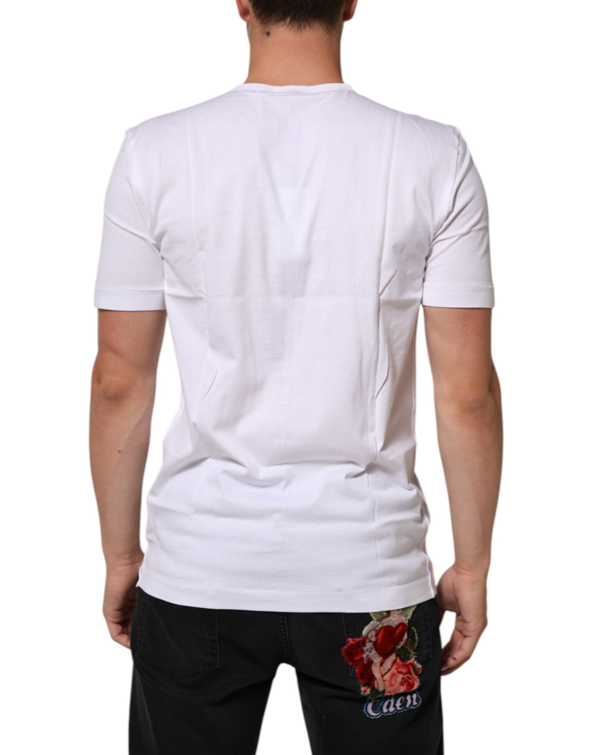 Dolce & Gabbana White Crown Print Cotton Crew Neck T-shirt