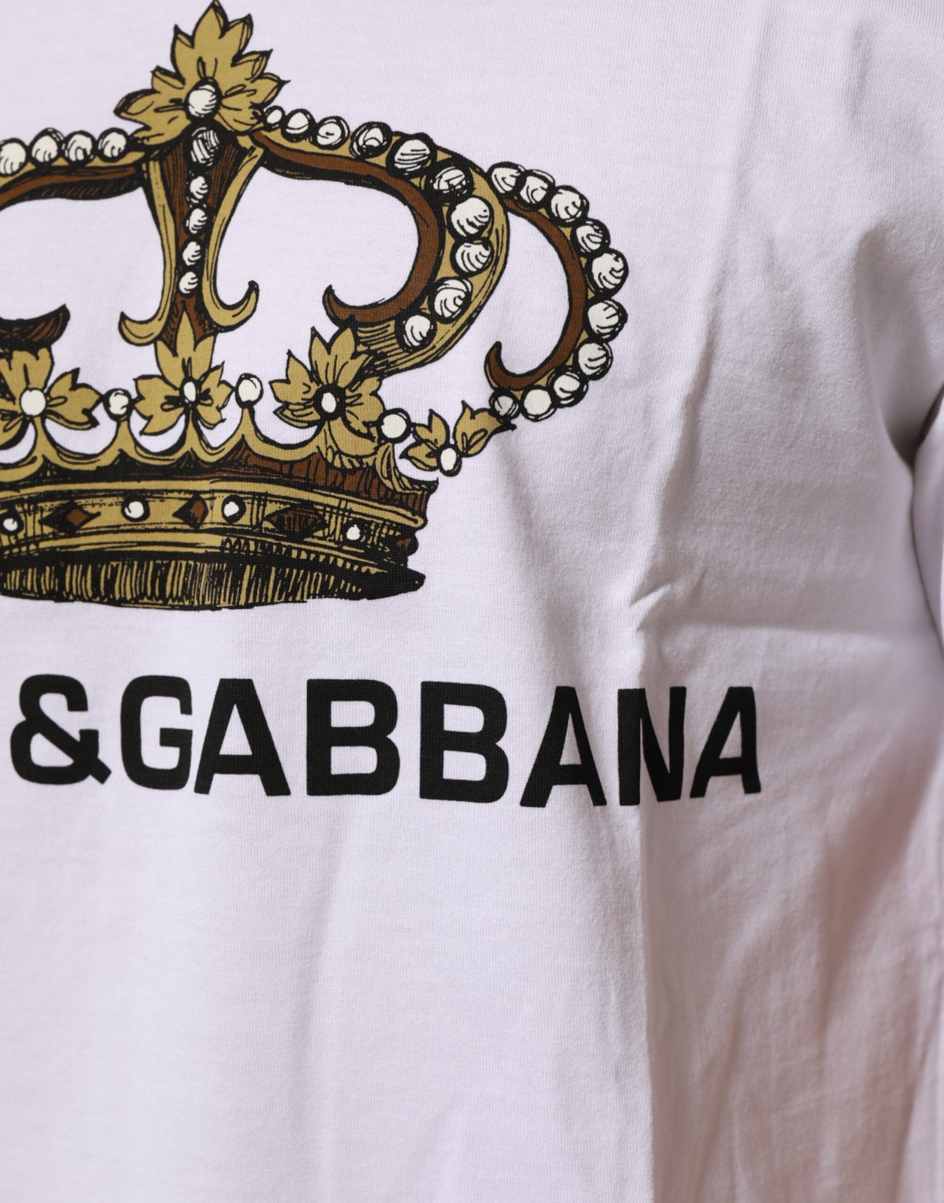 Dolce & Gabbana White Crown Print Cotton Crew Neck T-shirt