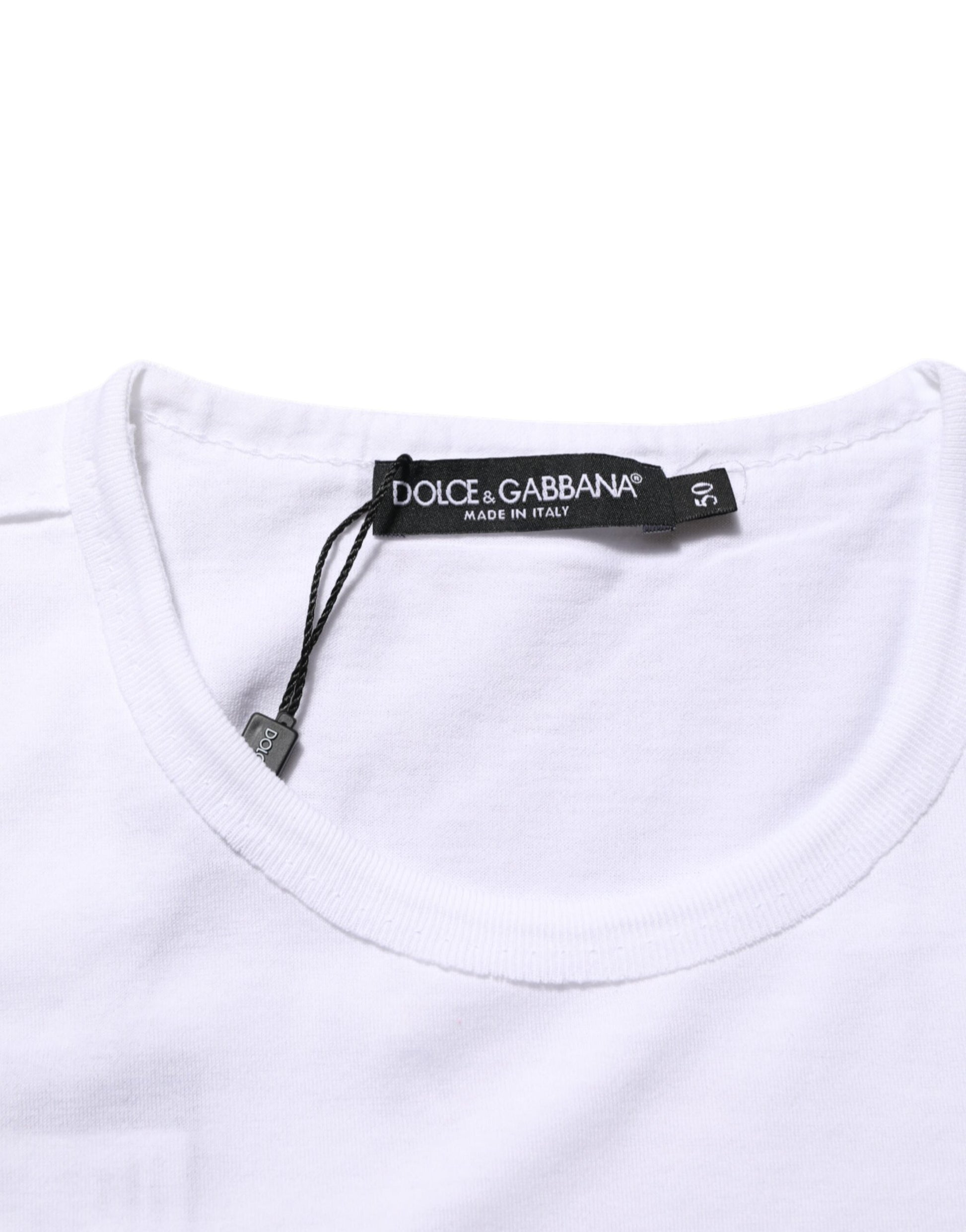 Dolce & Gabbana White Crown Print Cotton Crew Neck T-shirt