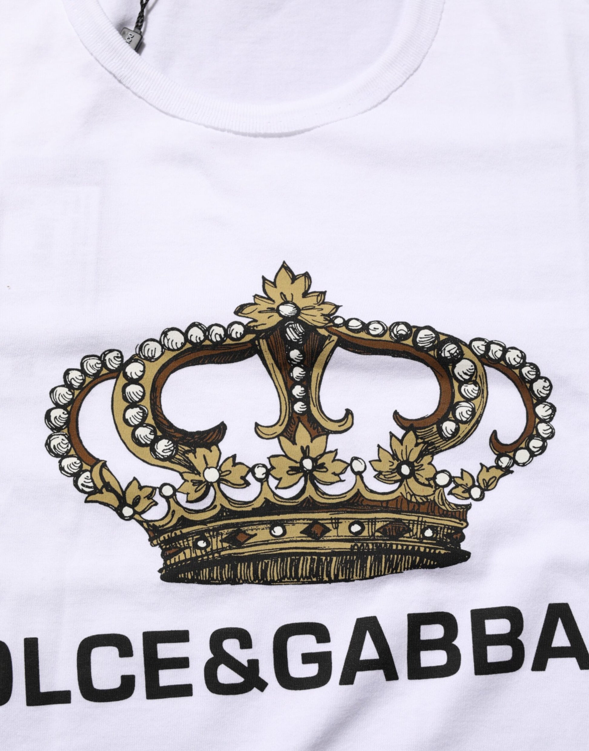 Dolce & Gabbana White Crown Print Cotton Crew Neck T-shirt