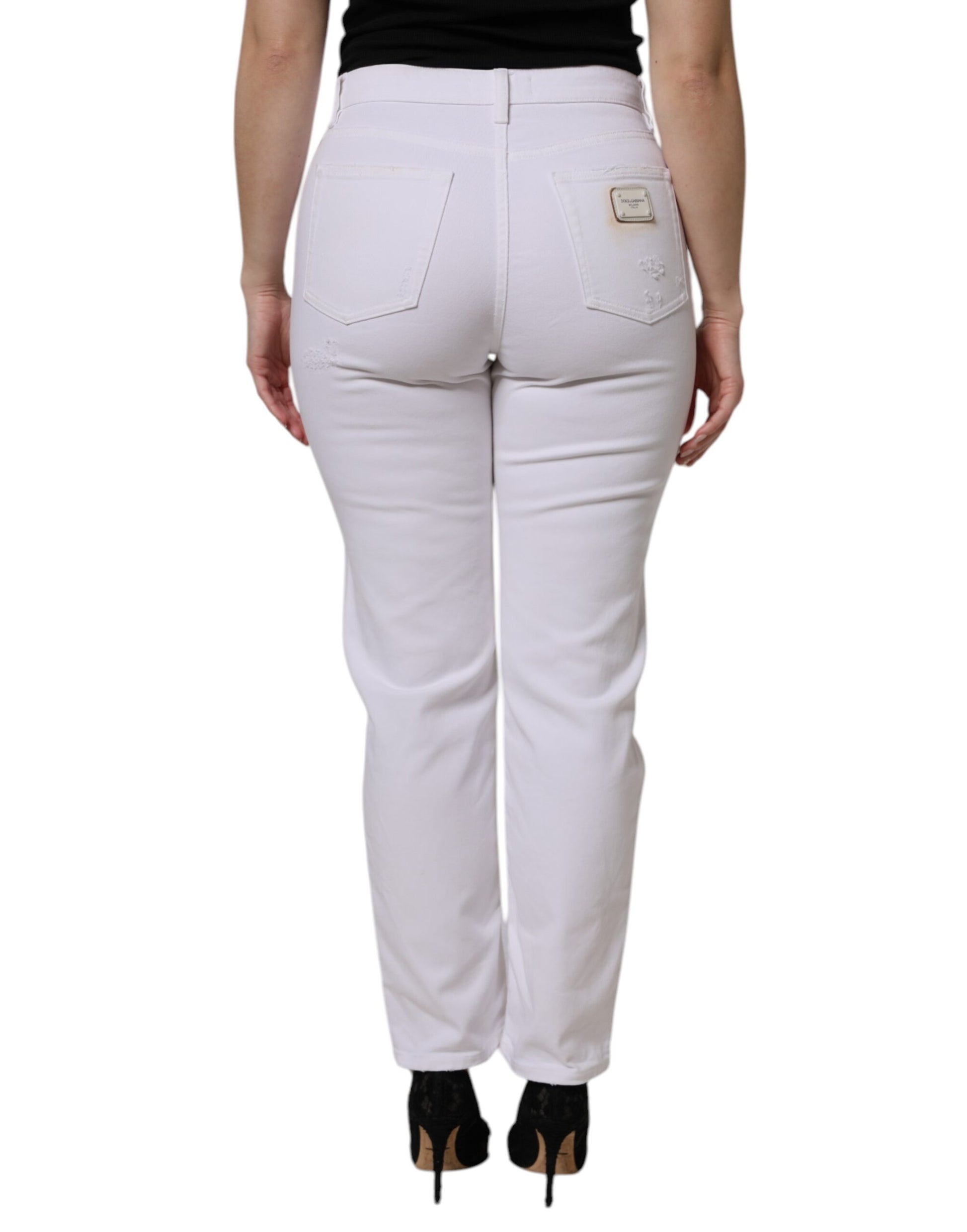 Dolce & Gabbana White Cotton Tattered BOYFRIEND Denim Jeans