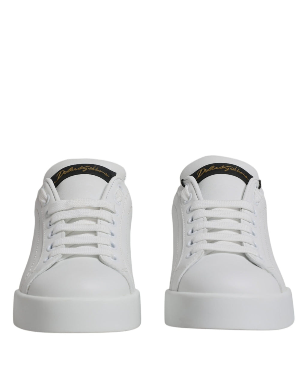 Dolce & Gabbana White Black Leather Low Top Sneakers Shoes