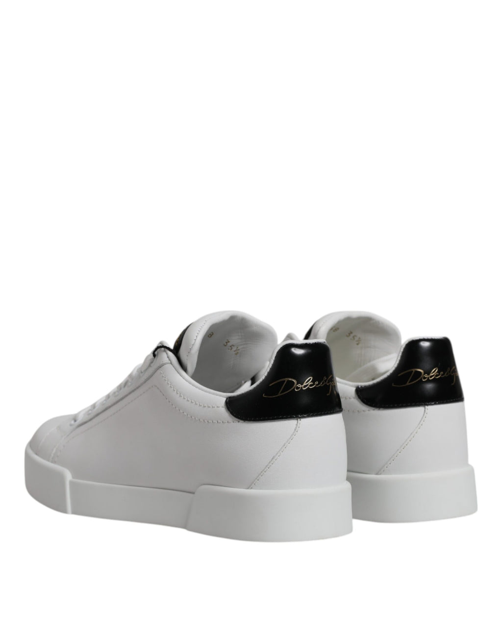 Dolce & Gabbana White Black Leather Low Top Sneakers Shoes