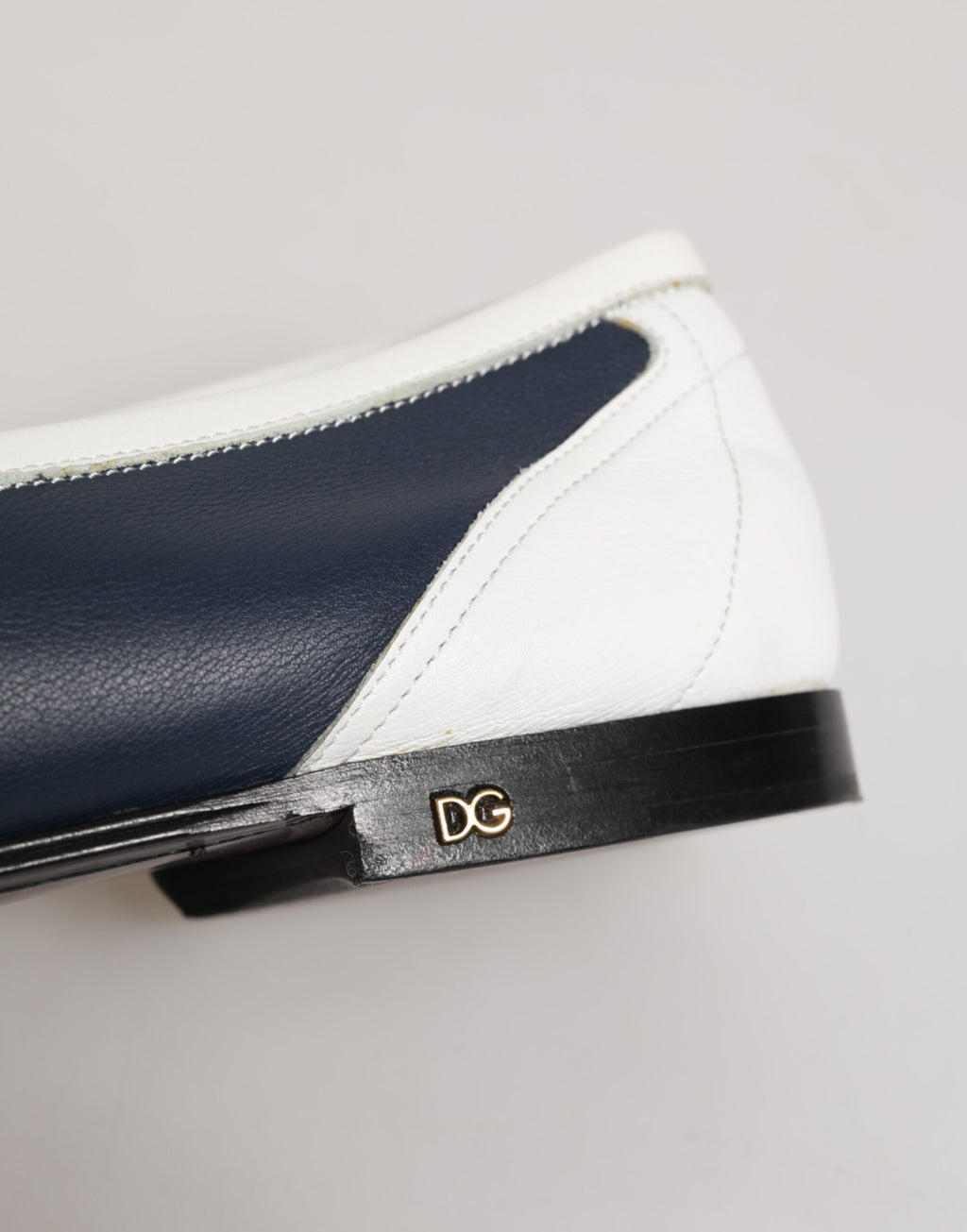 Dolce & Gabbana White Blue Leather Slip On Loafers Men Formal Shoes