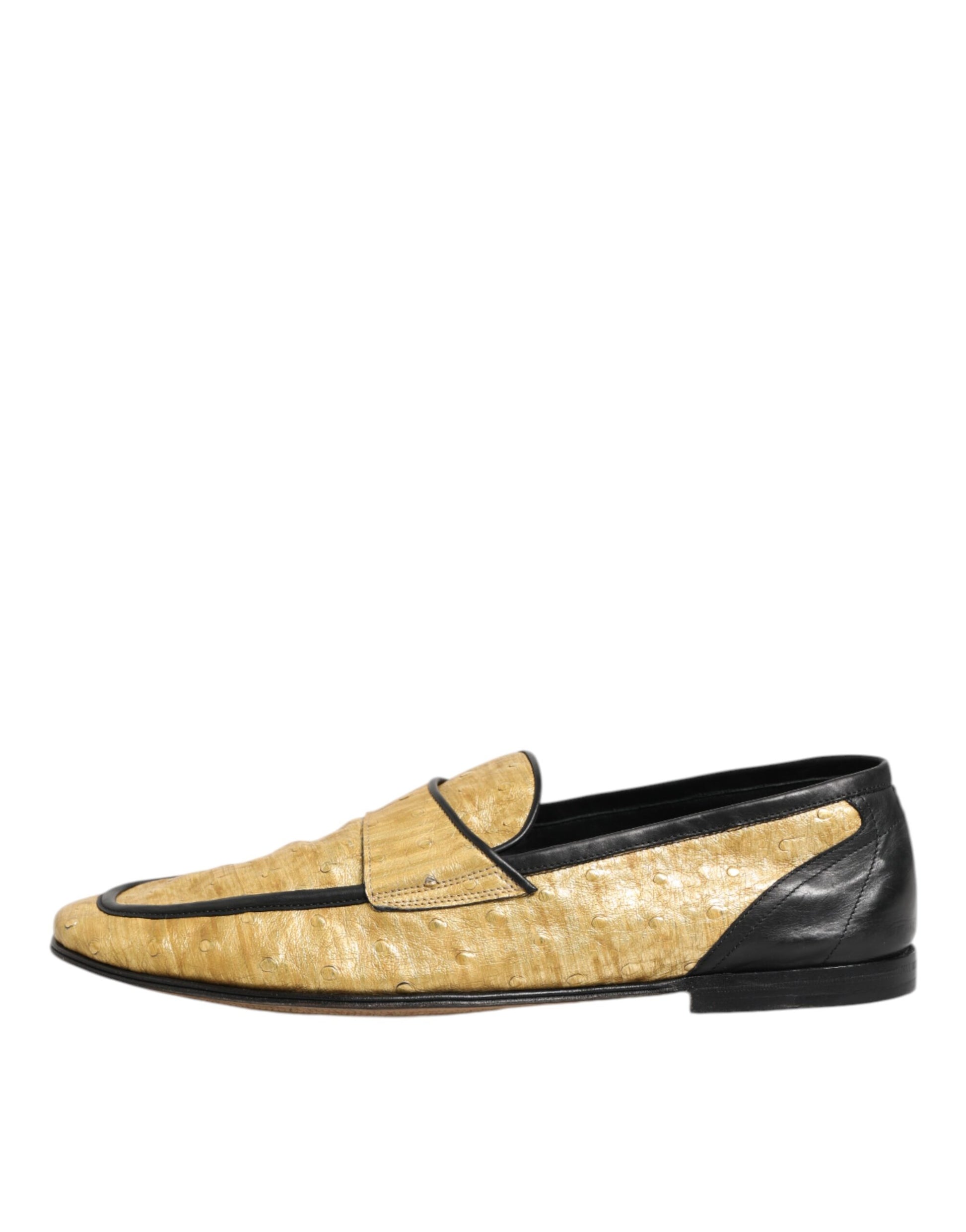 Dolce & Gabbana Yellow Black Leather Slip On Loafers Shoes
