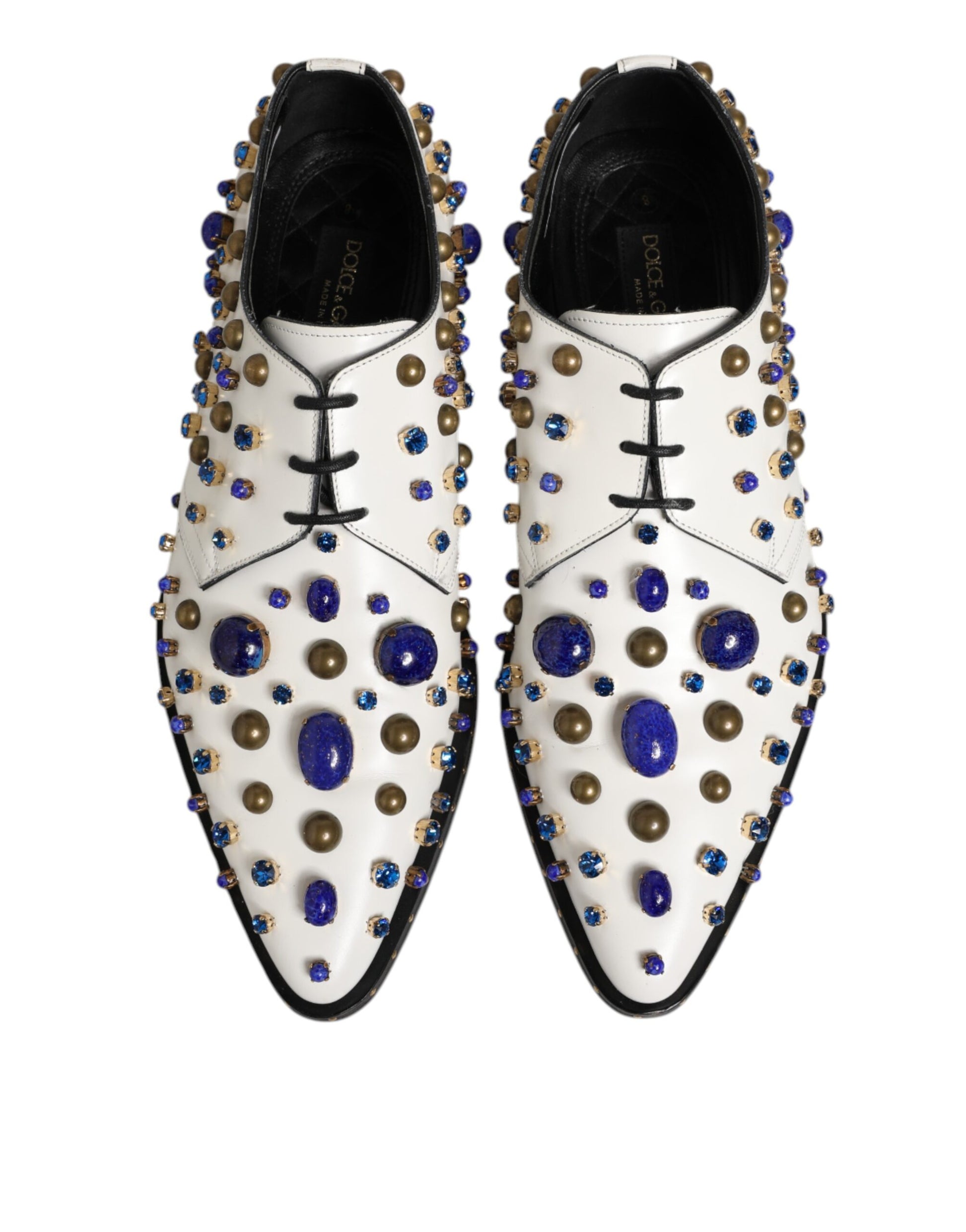 Dolce & Gabbana White Leather Crystals Embellished Dress Shoes