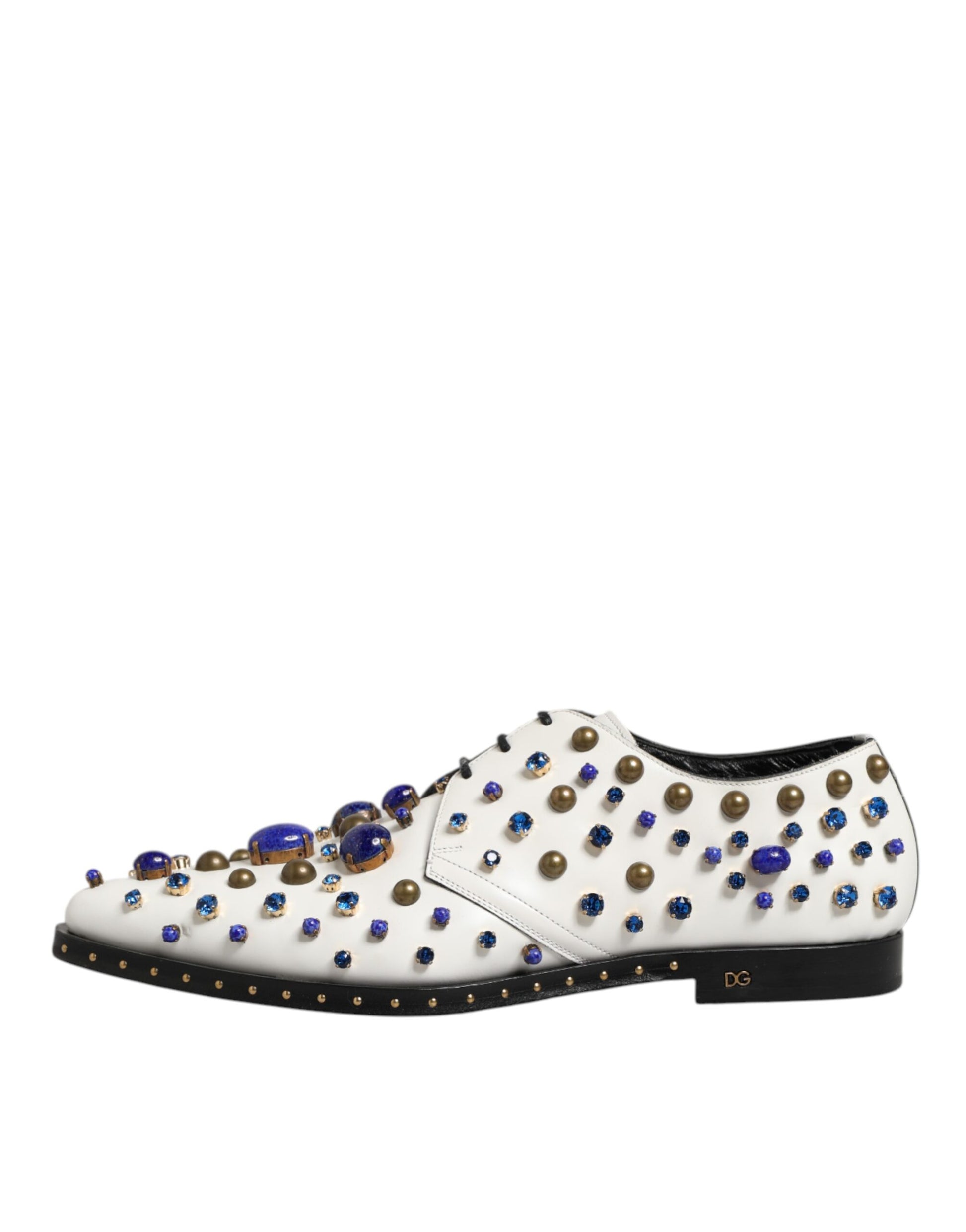 Dolce & Gabbana White Leather Crystals Embellished Dress Shoes