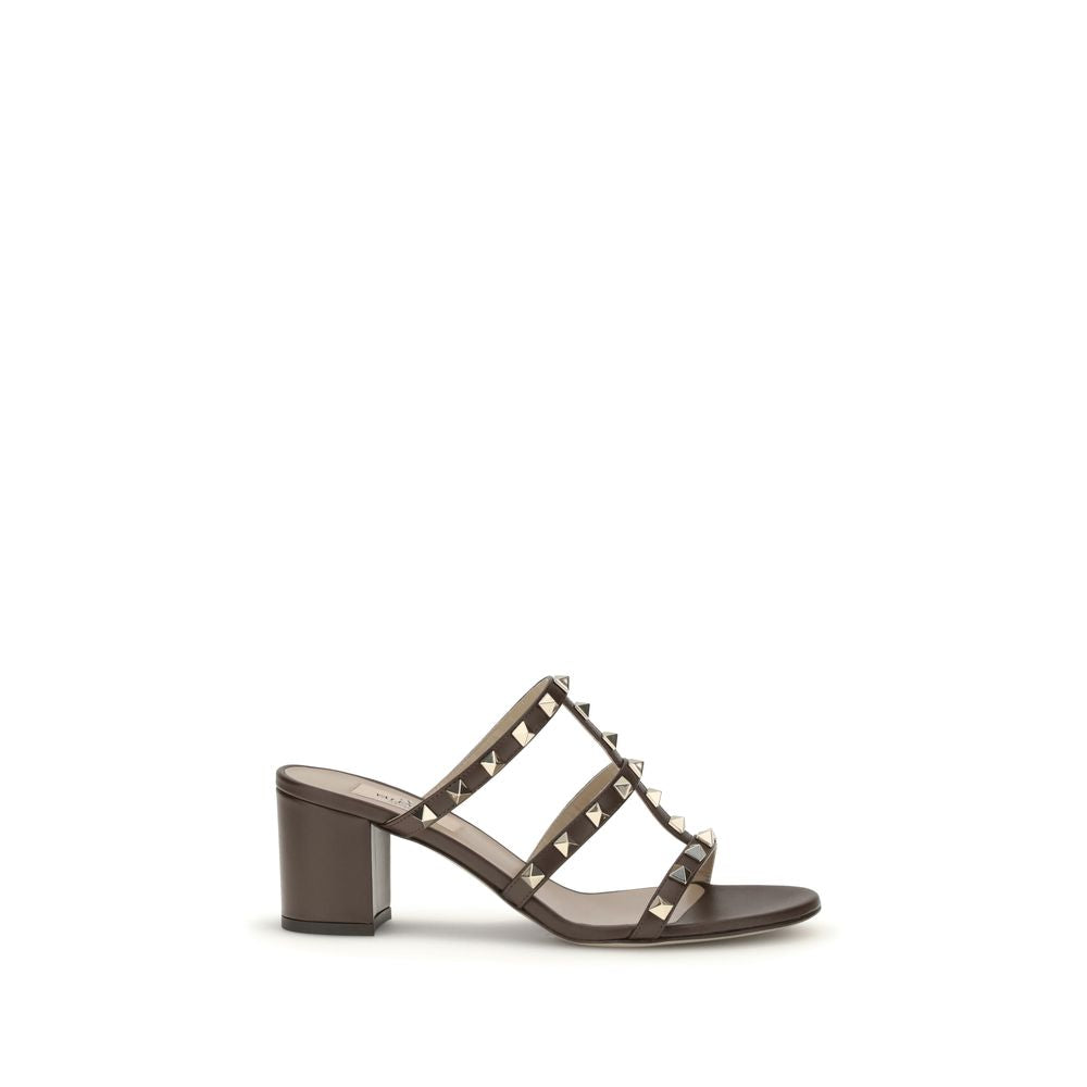 Valentino Garavani Brown Calf Leather Bos Taurus Flat Sandals