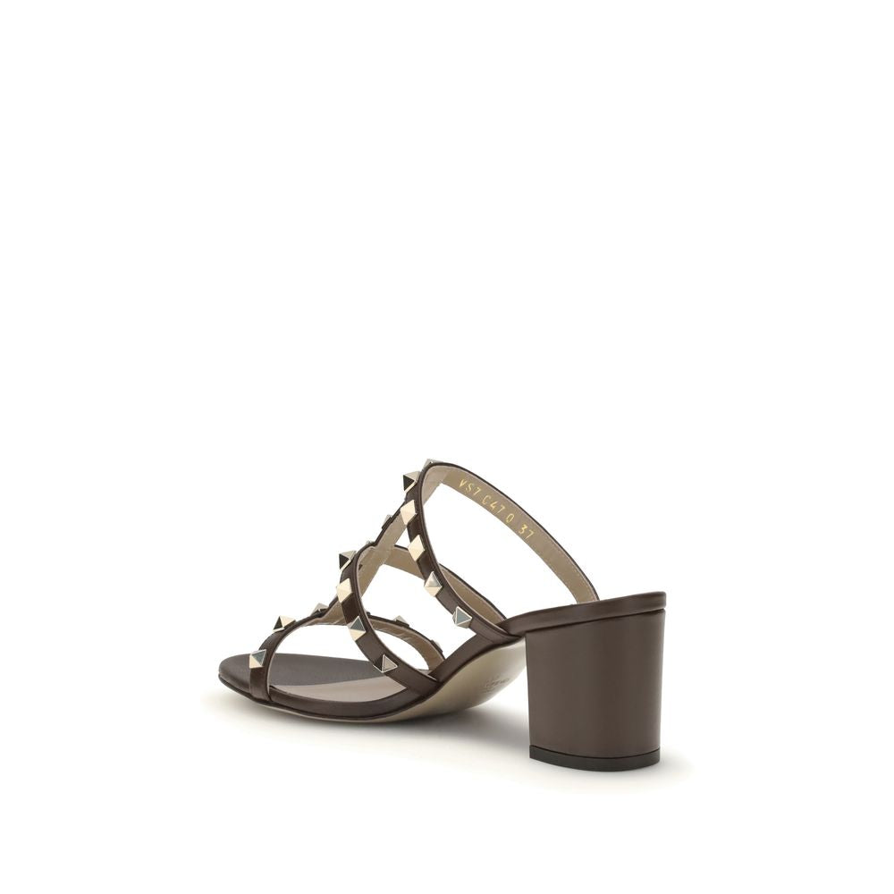 Valentino Garavani Brown Calf Leather Bos Taurus Flat Sandals