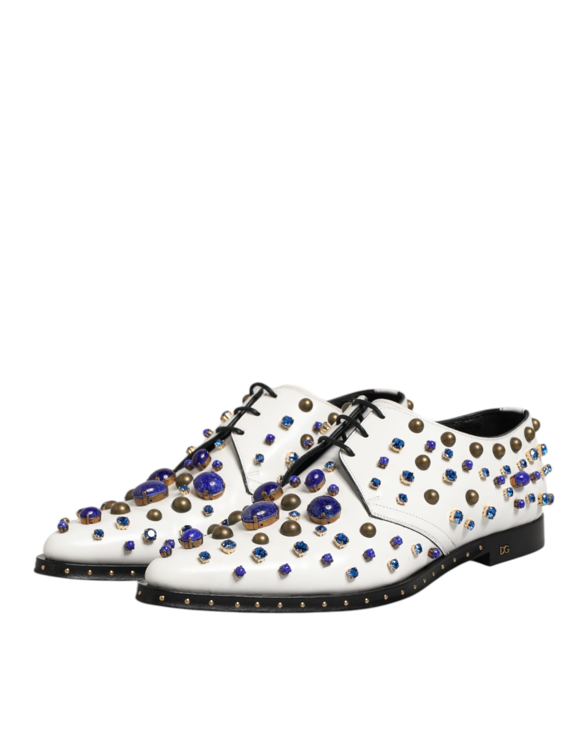 Dolce & Gabbana White Leather Crystals Embellished Dress  Shoes