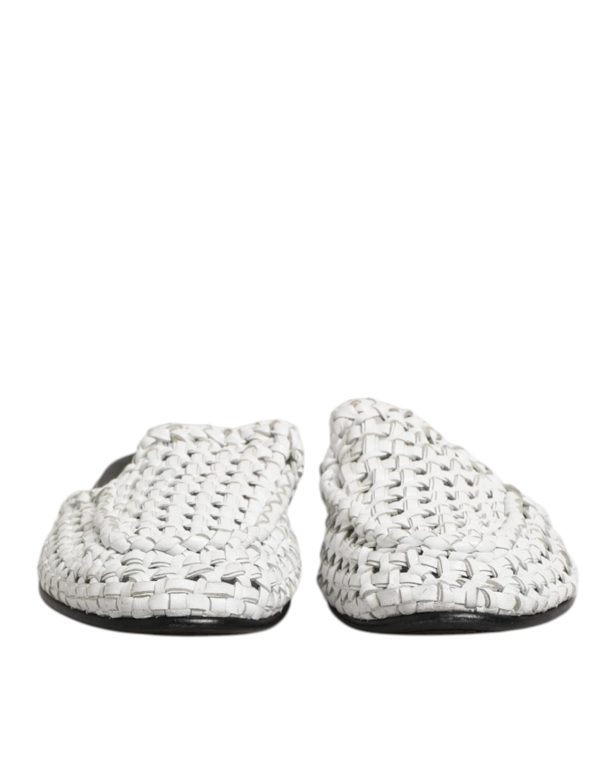 Dolce & Gabbana White Woven Slides MULES Men Sandals Shoes