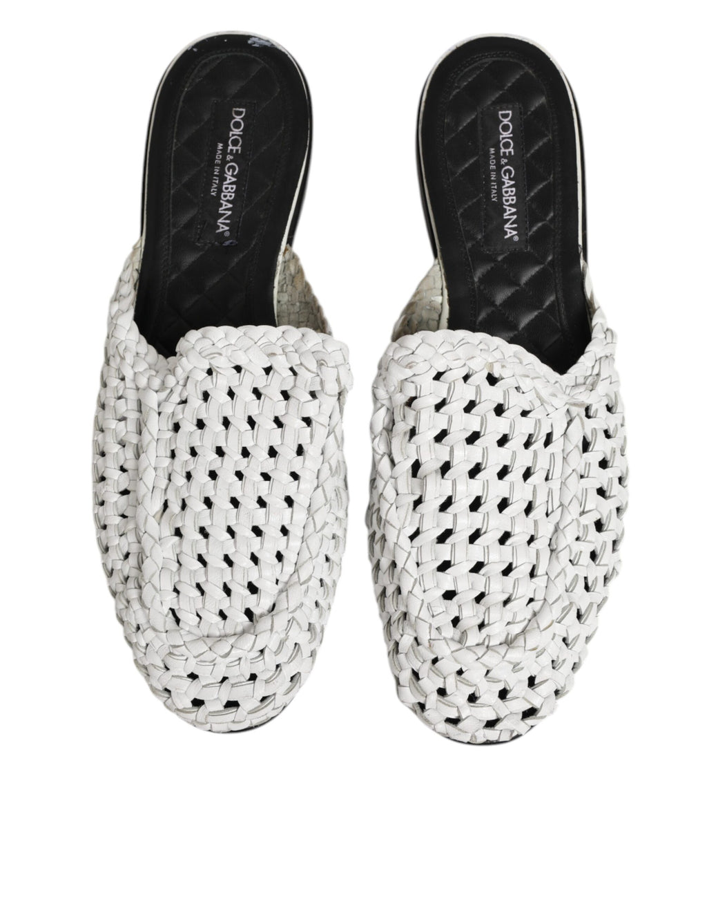 Dolce & Gabbana White Woven Slides MULES Men Sandals Shoes
