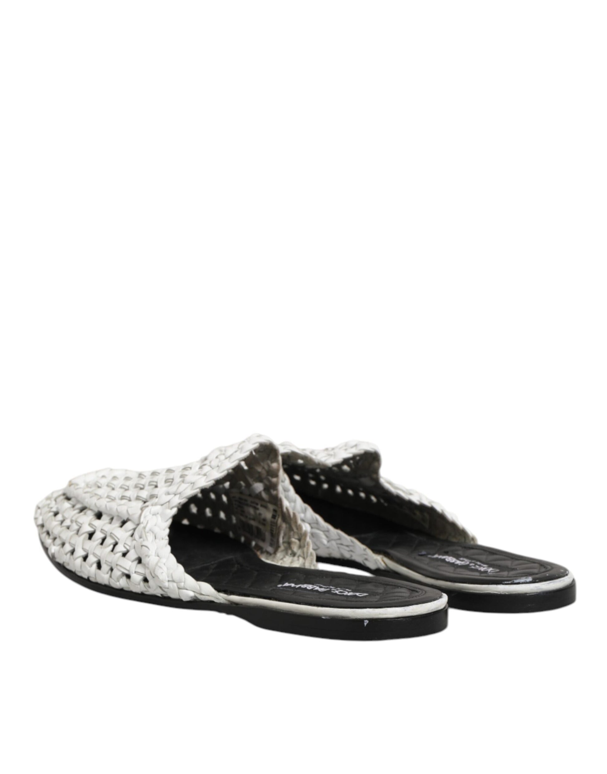 Dolce & Gabbana White Woven Slides MULES Men Sandals Shoes