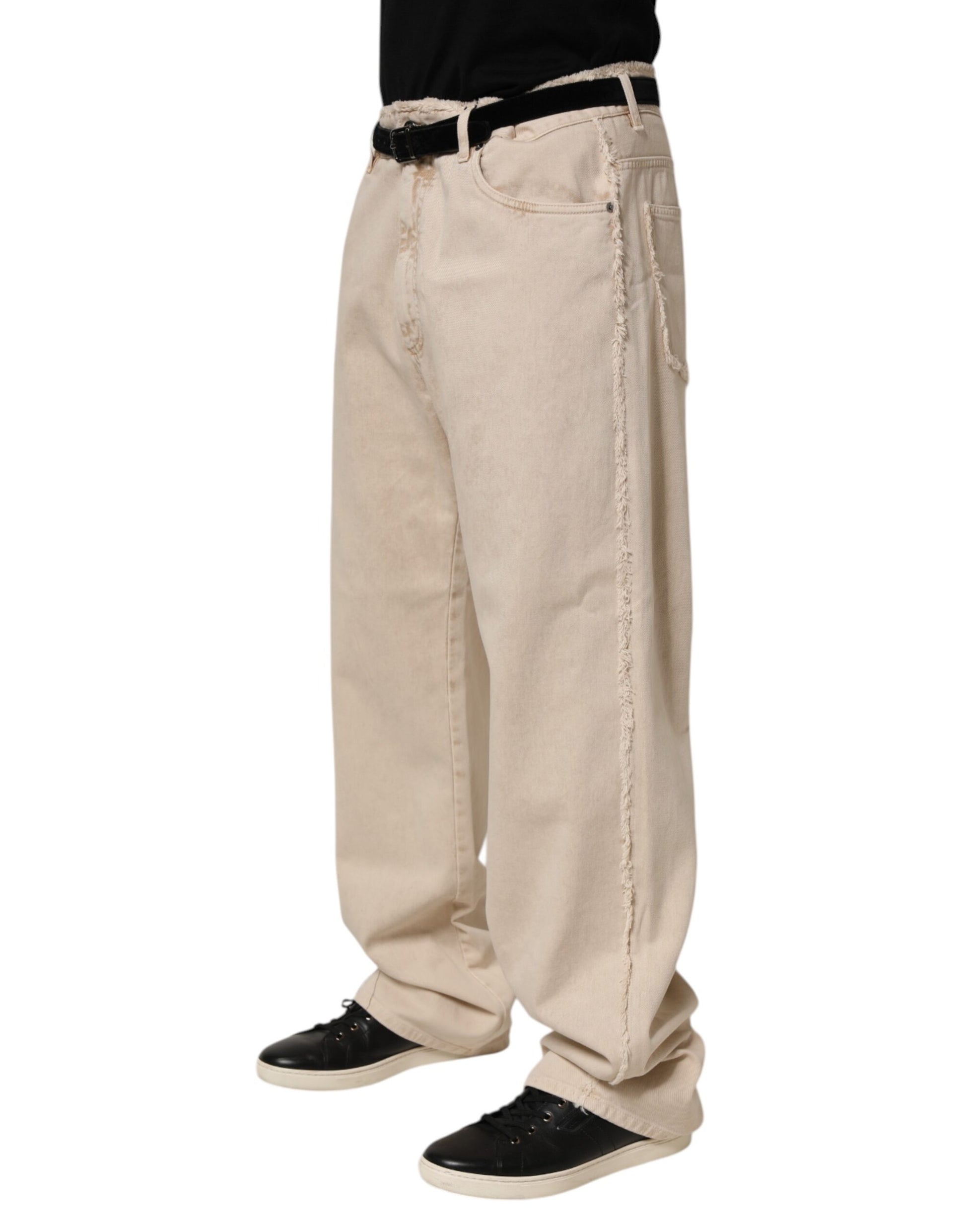 Dolce & Gabbana Beige Cotton Straight Denim Trouser Jeans