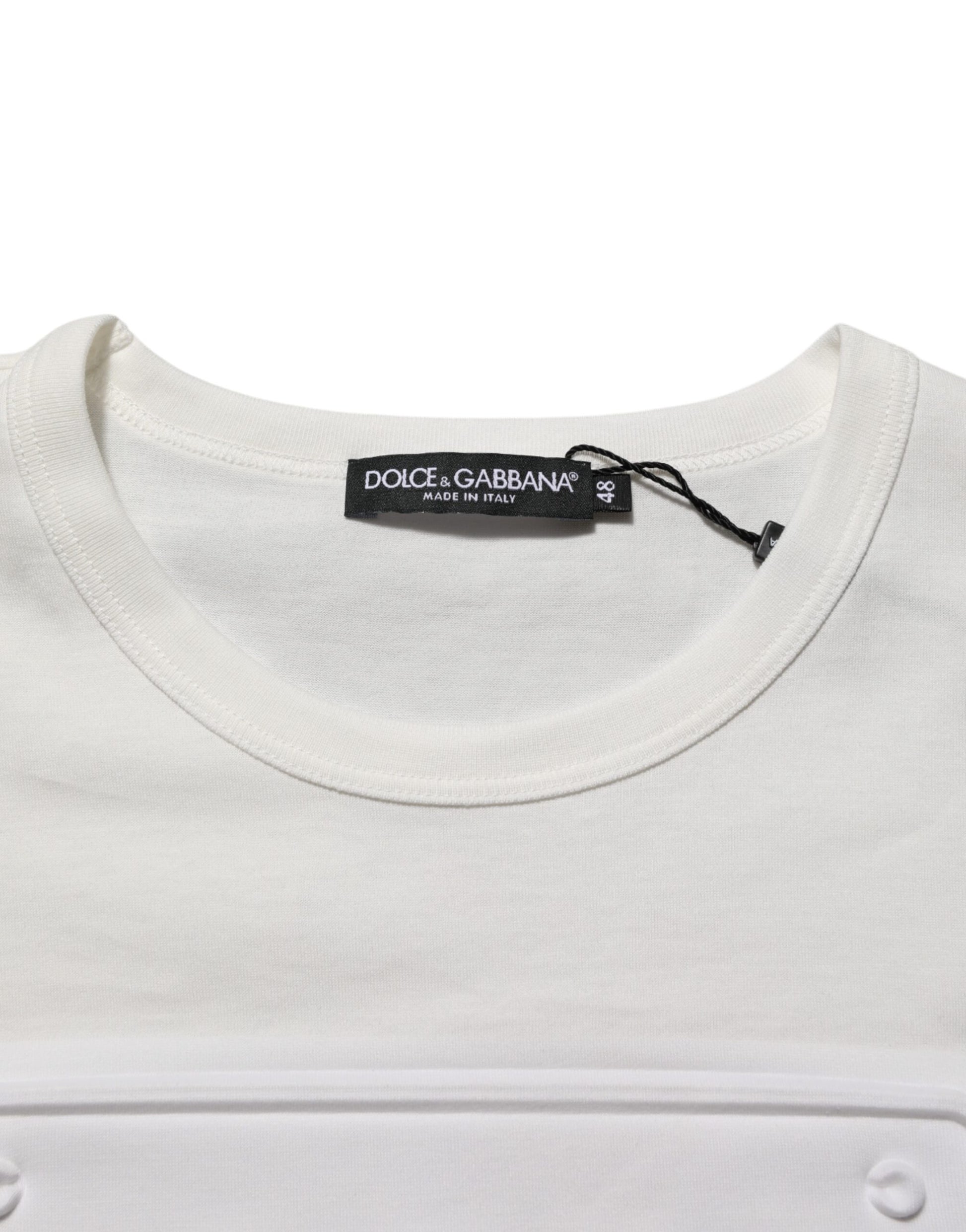 Dolce & Gabbana White Logo Patch Cotton Crew Neck Men T-shirt