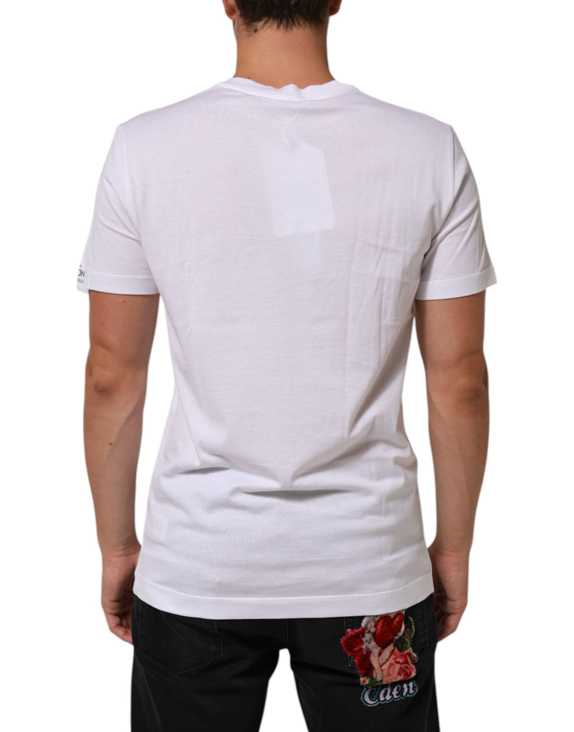Dolce & Gabbana White Logo Print Cotton Crew Neck T-shirt