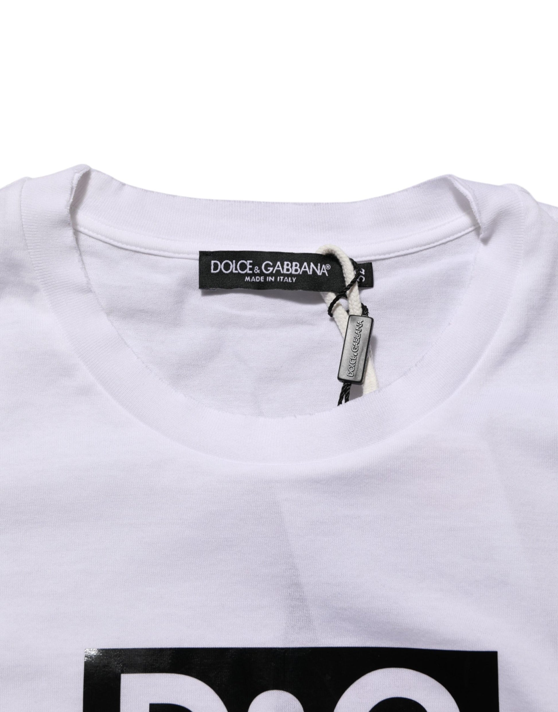 Dolce & Gabbana White Logo Print Cotton Crew Neck T-shirt