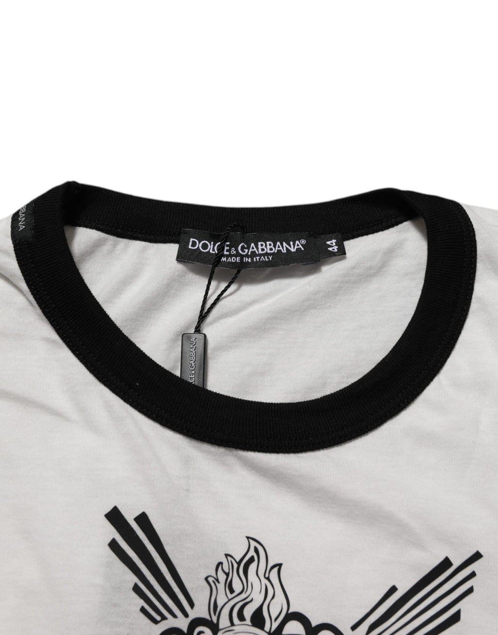 Dolce & Gabbana White Sacred Heart Cotton Crew Neck T-shirt