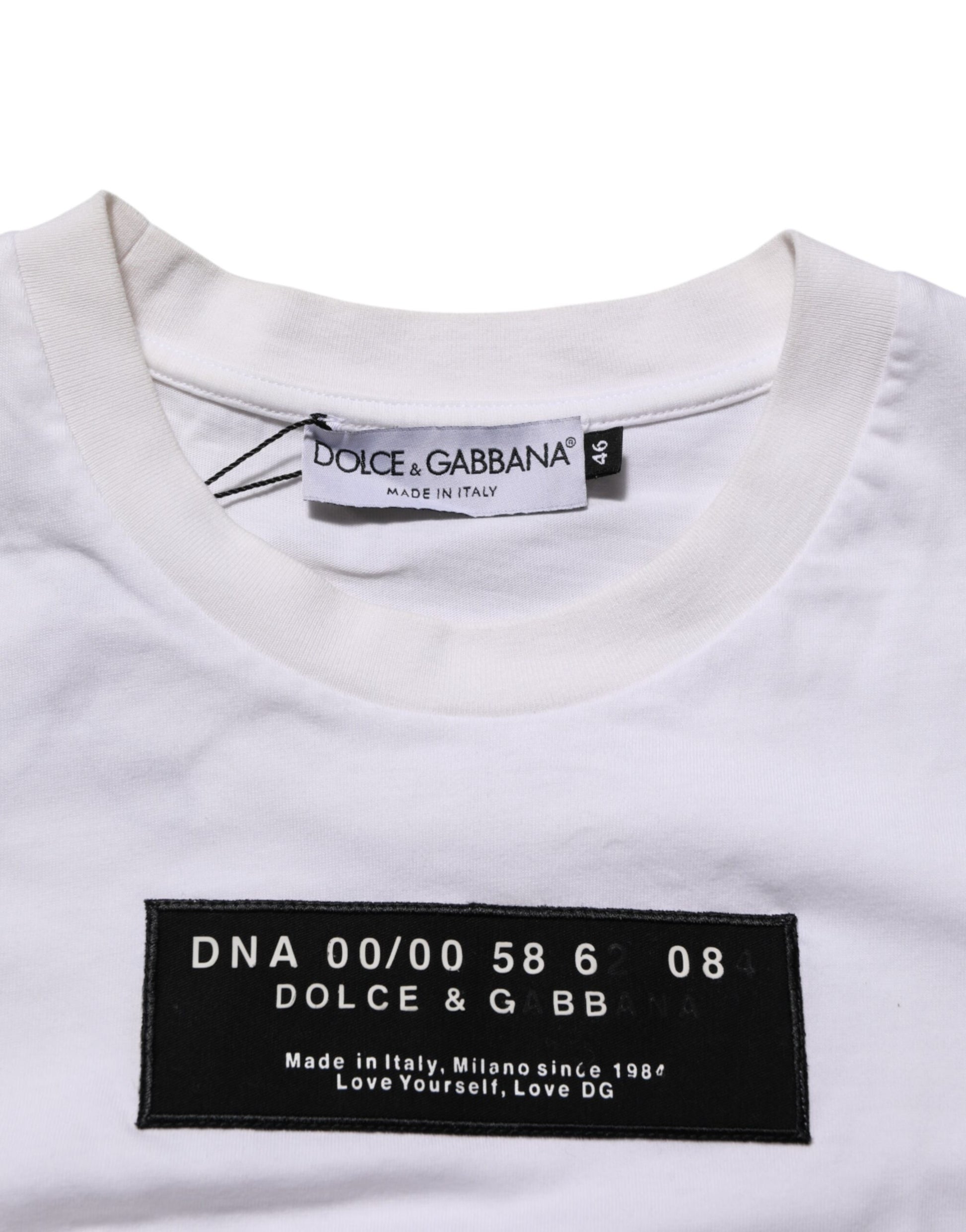 Dolce & Gabbana White Cotton Logo Print Crew Neck Men T-shirt