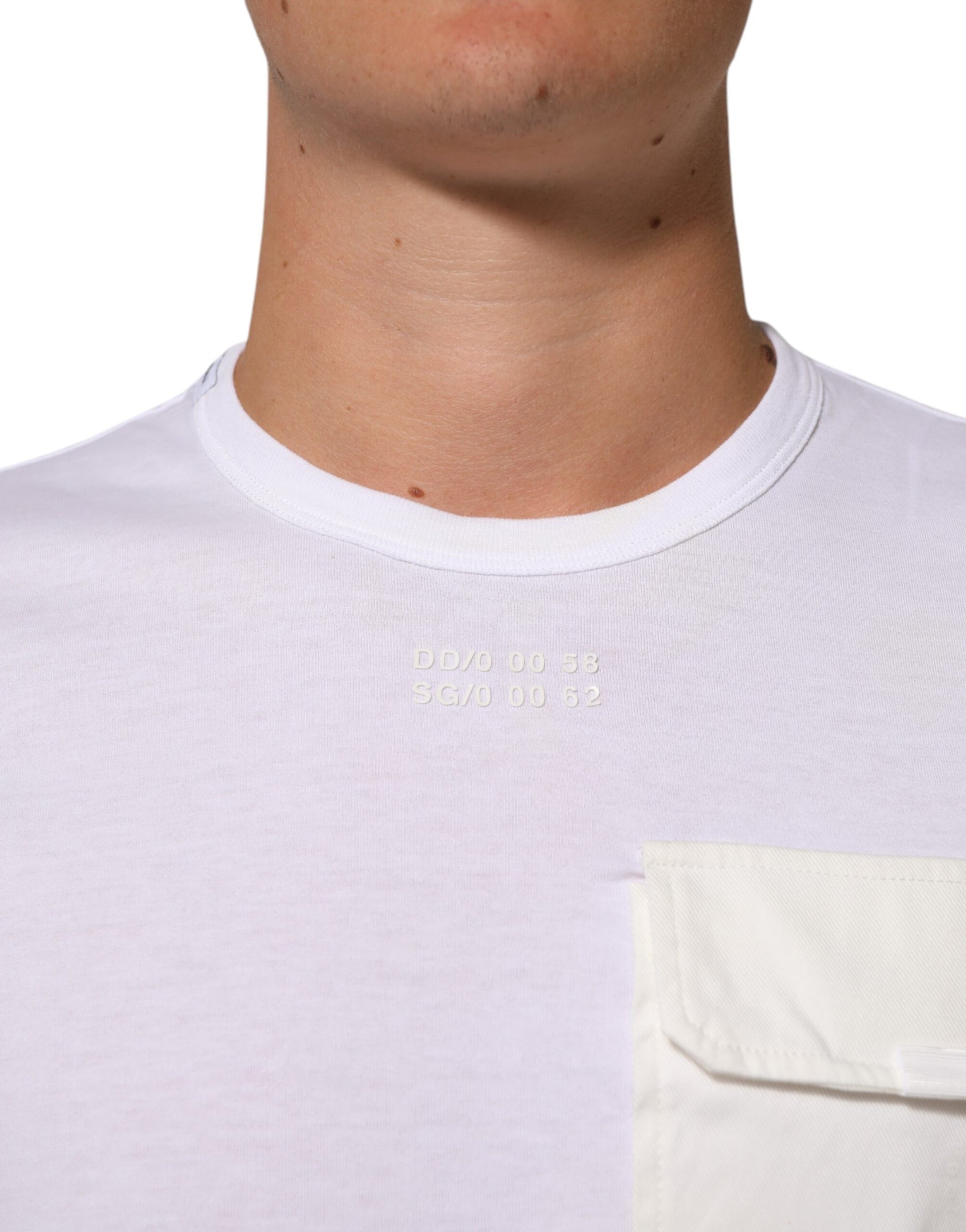 Dolce & Gabbana White Cotton Pocket Crew Neck Men Tee T-shirt
