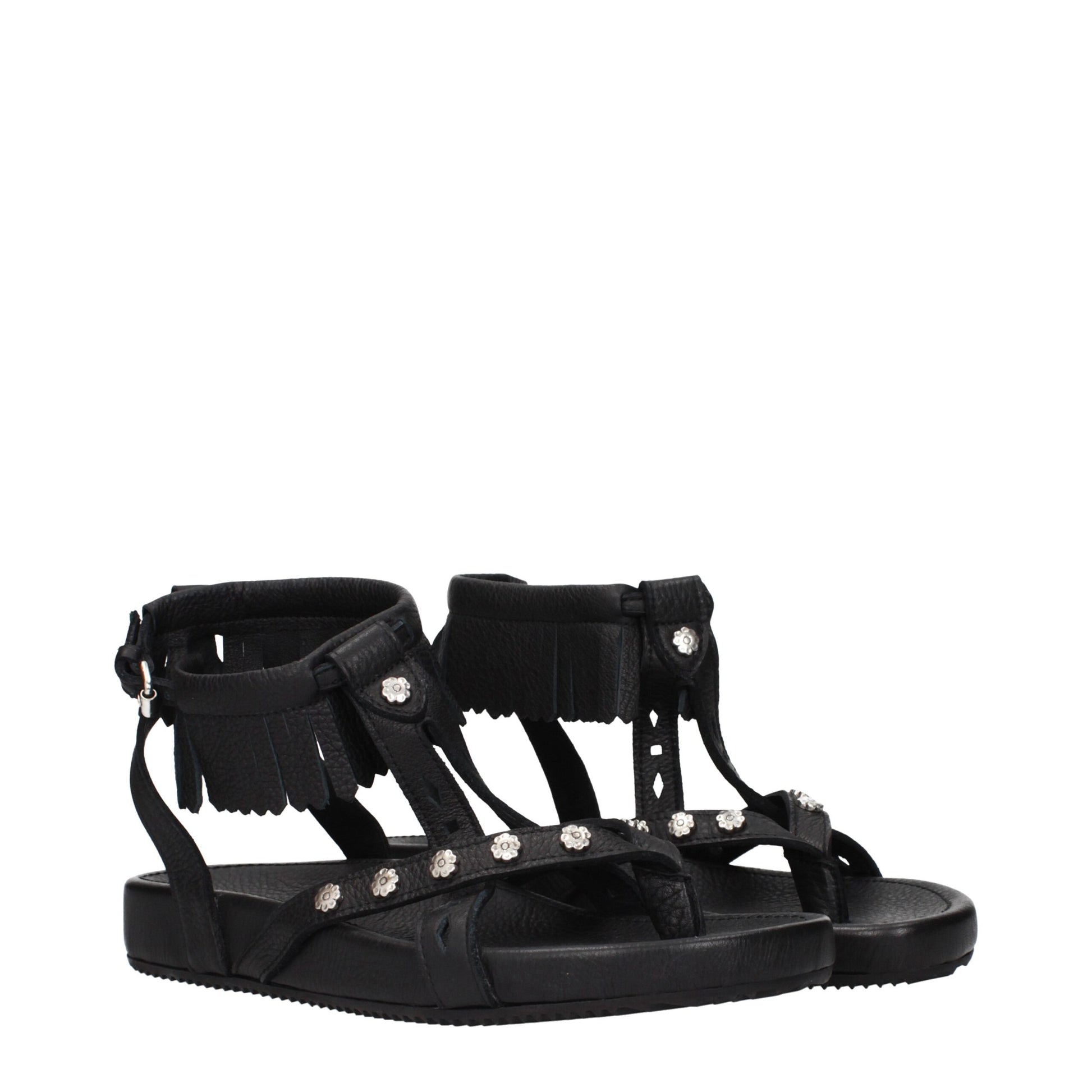 Isabel Marant Black Leather Flat Sandals