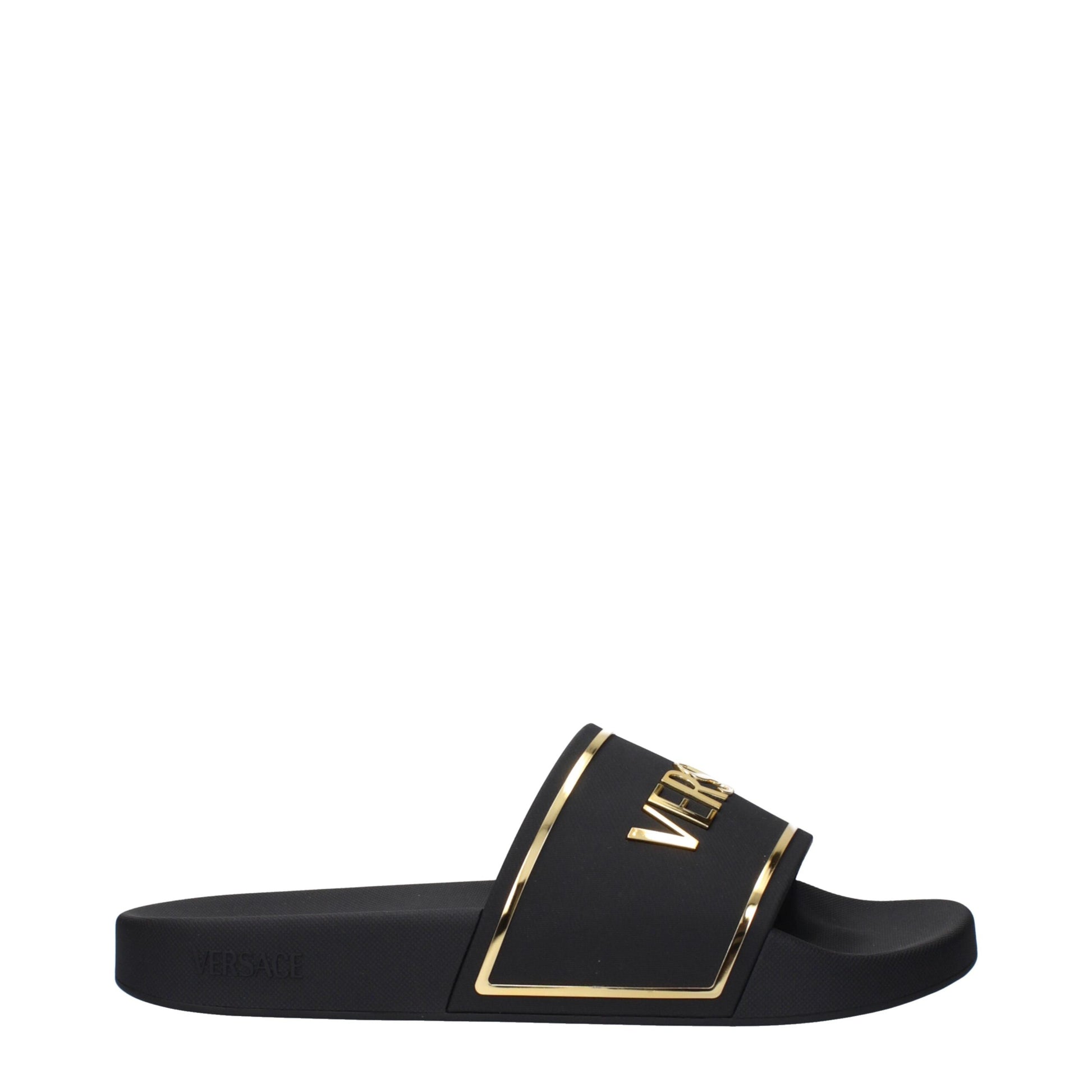 Versace Black Cotton Slippers Sandals