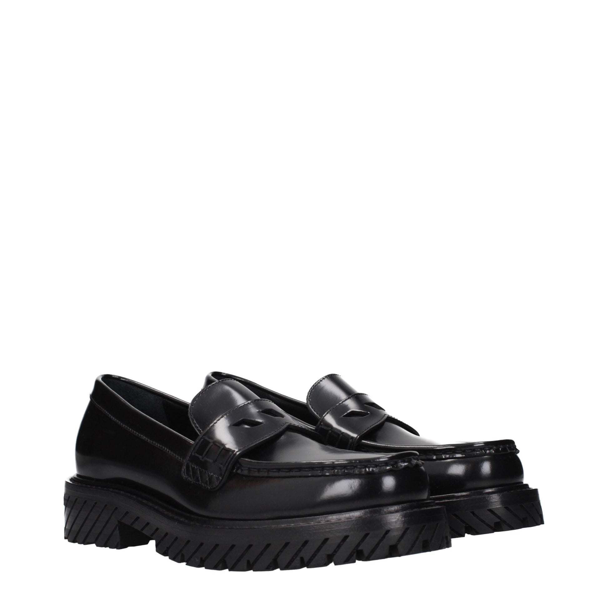 Off-White Black Leather Slip-On Loafers