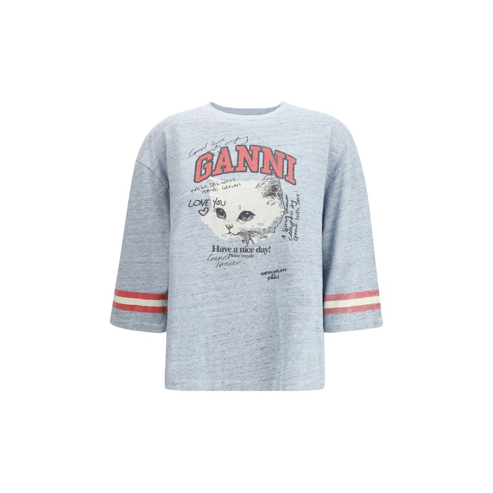 Ganni Cotton melange 3/4 sleeve T-shirt