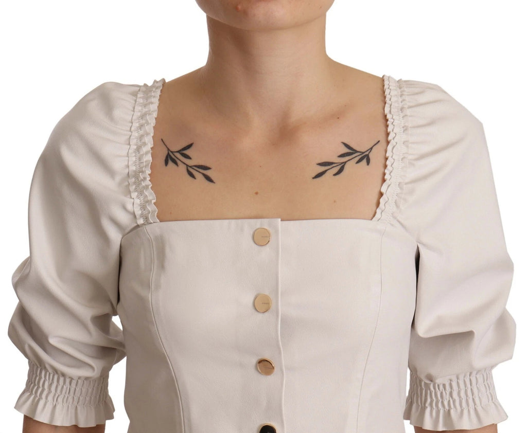 PINKO White Square Neck Button Down Crop Blouse