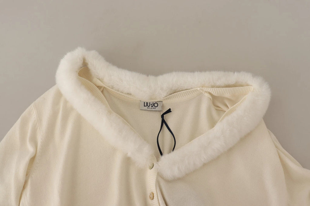 Liu Jo White Viscose Long Sleeves Fur Shearling Blouse