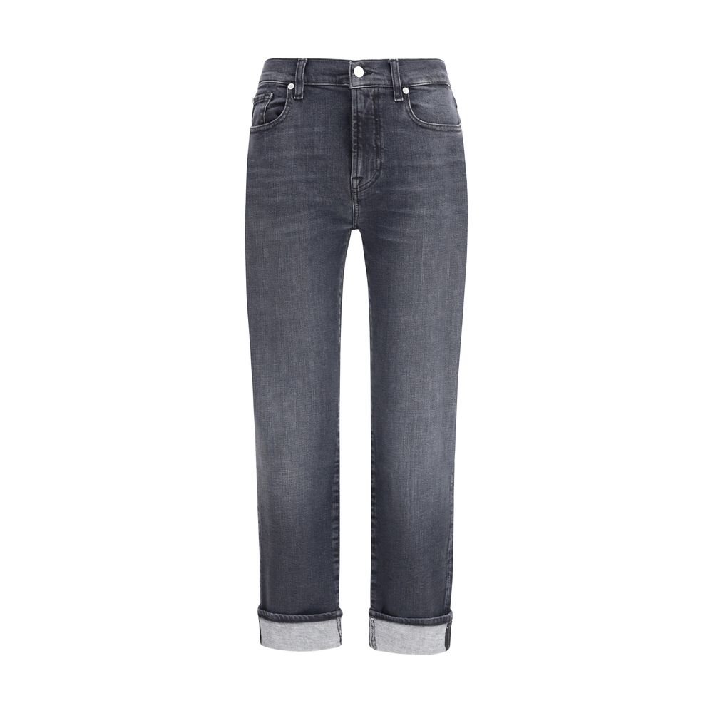 7FOR Black Cotton Relaxed Fit Jeans