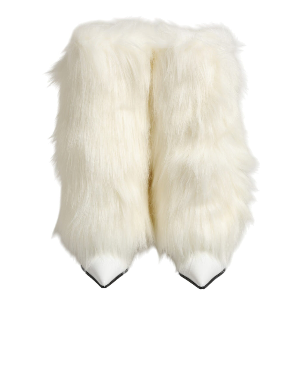 Dolce & Gabbana White Fur Pointed Knee High Stiletto Boots Shoes