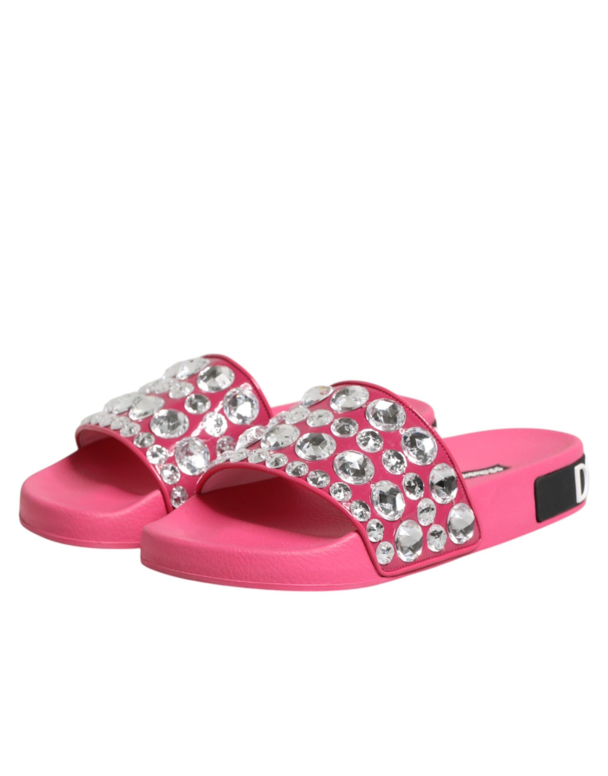 Dolce & Gabbana Pink Crystal Slides Sandals Beachwear Shoes