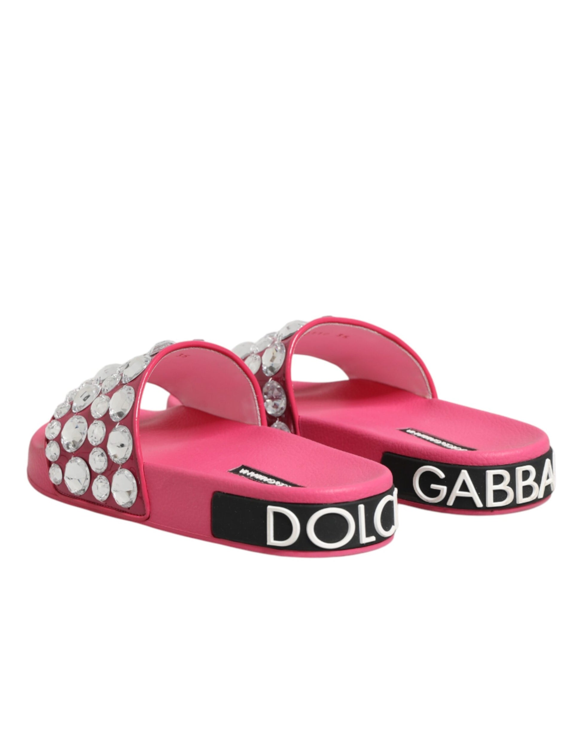 Dolce & Gabbana Pink Crystal Slides Sandals Beachwear Shoes