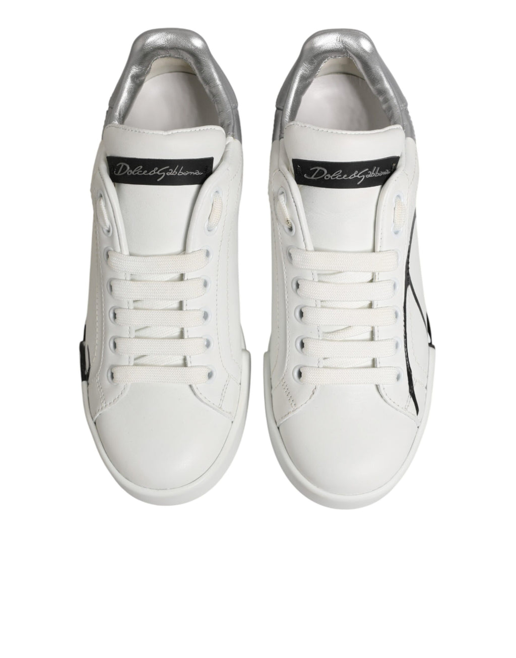 Dolce & Gabbana White Gray Low Top Leather Sneaker Shoes