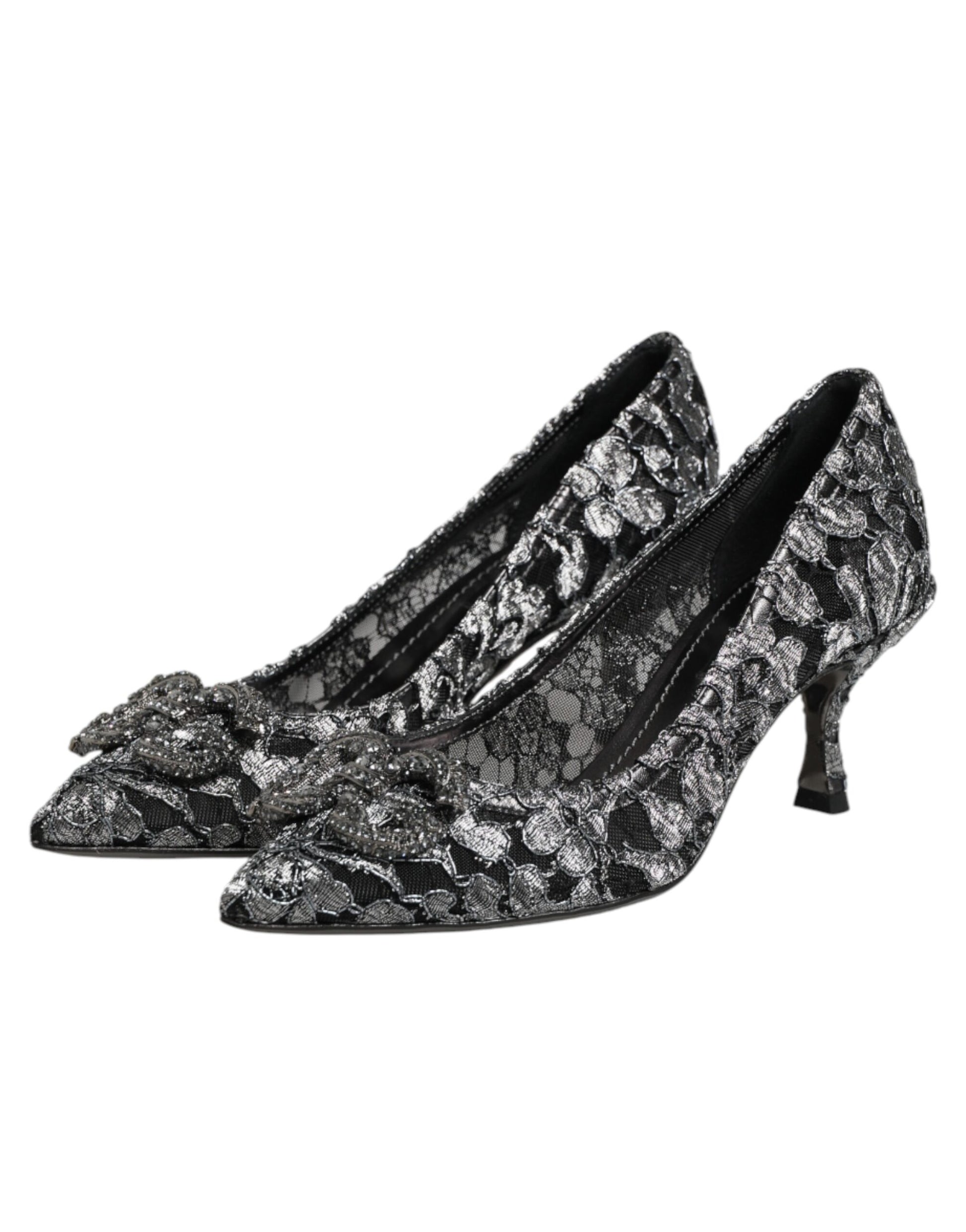 Dolce & Gabbana Silver Lace DG Amore Heels Pumps Shoes