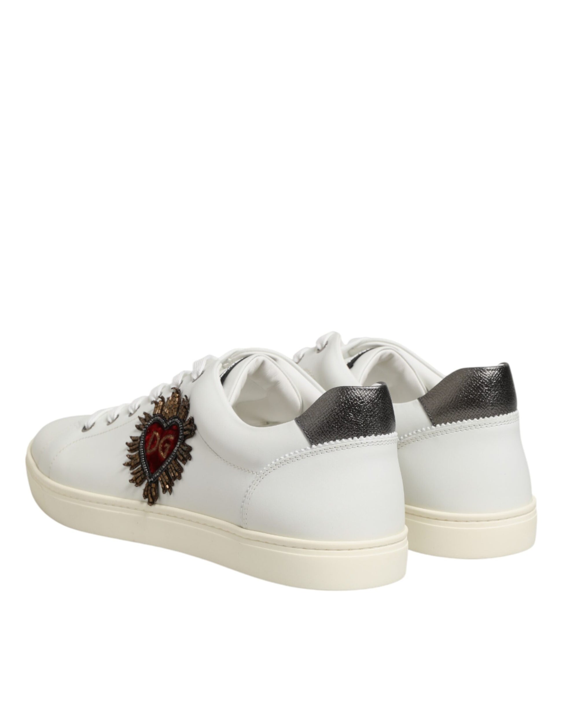 Dolce & Gabbana White Leather Heart Embellished Sneakers Shoes