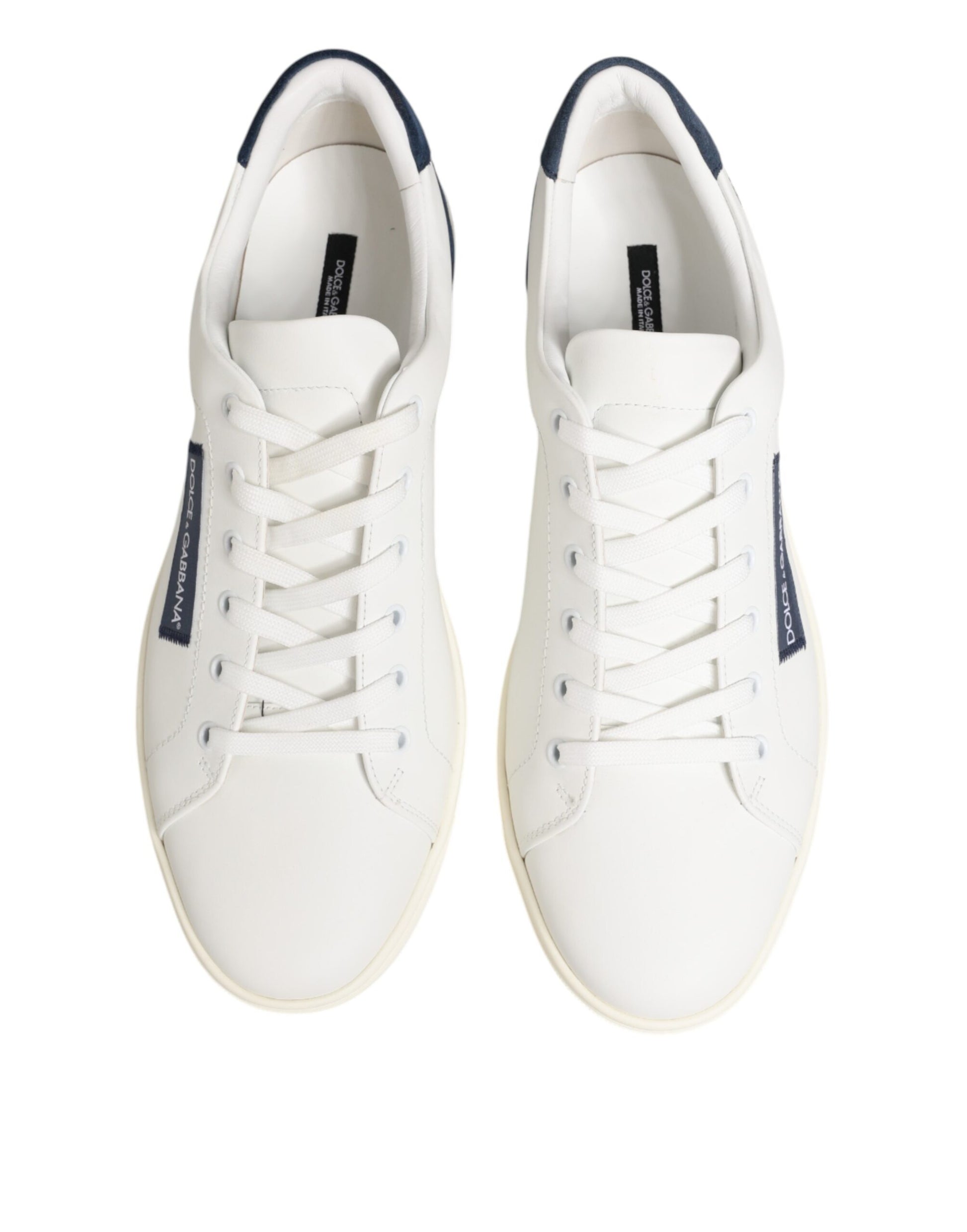Dolce & Gabbana White Blue Leather Logo Patch Sneakers Shoes