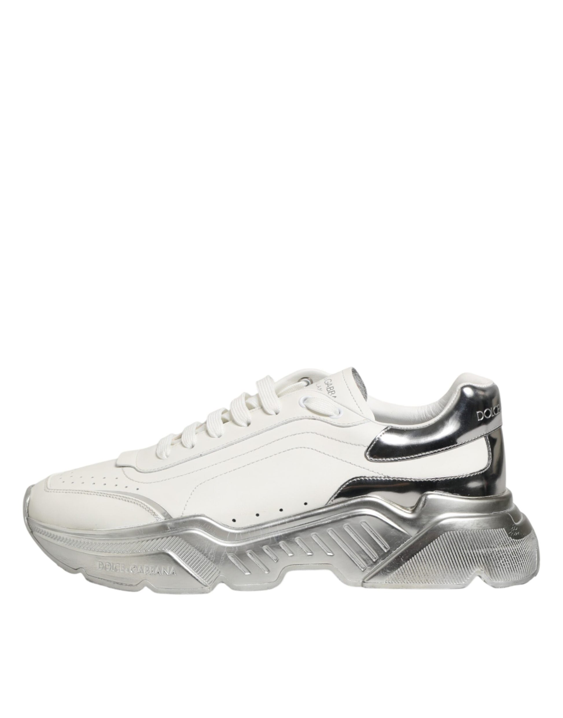 Dolce & Gabbana White Silver Daymaster Low Top Sneakers Shoes